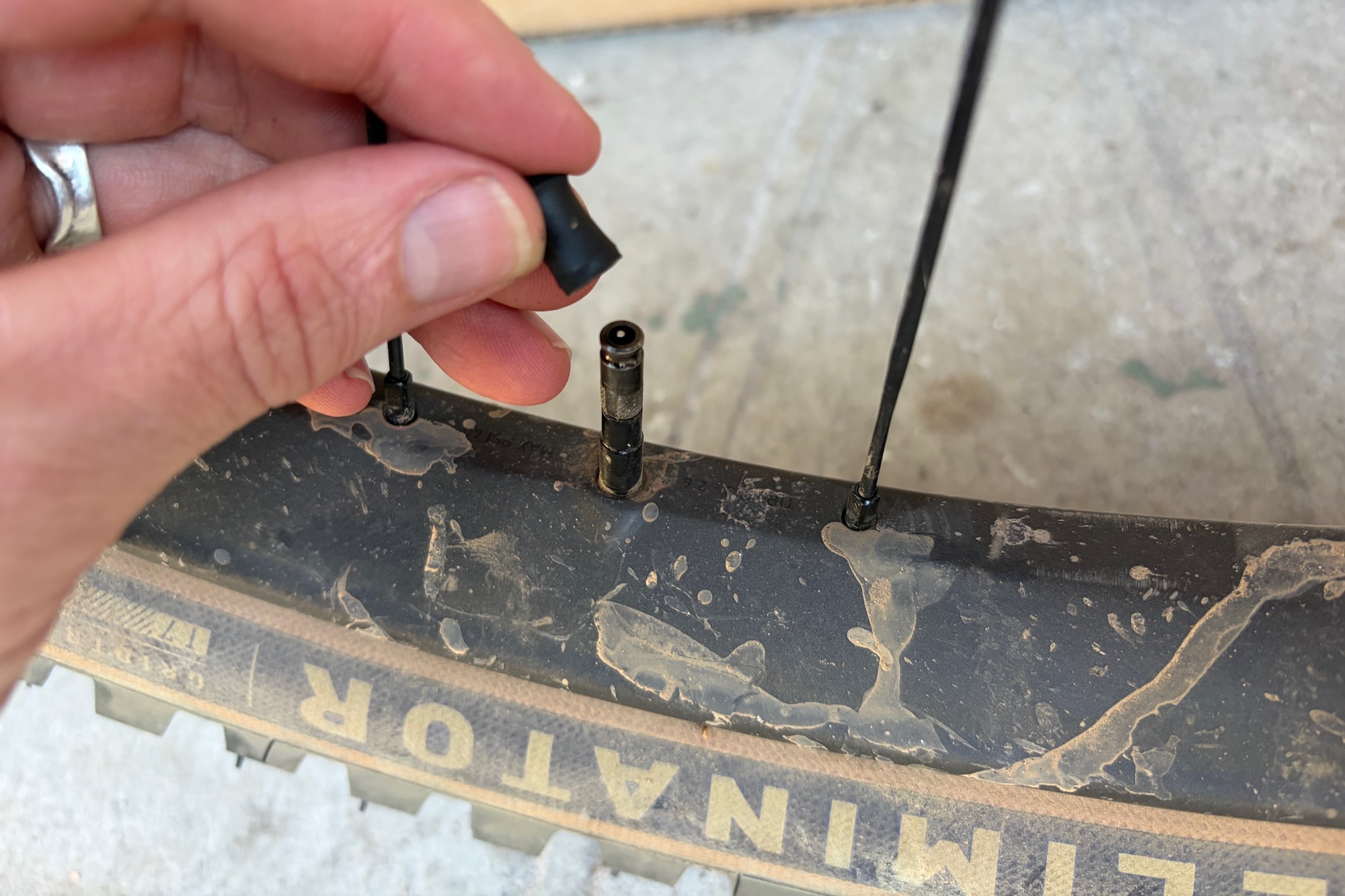 putting the valve cap on the Schwalbe Clik Valve