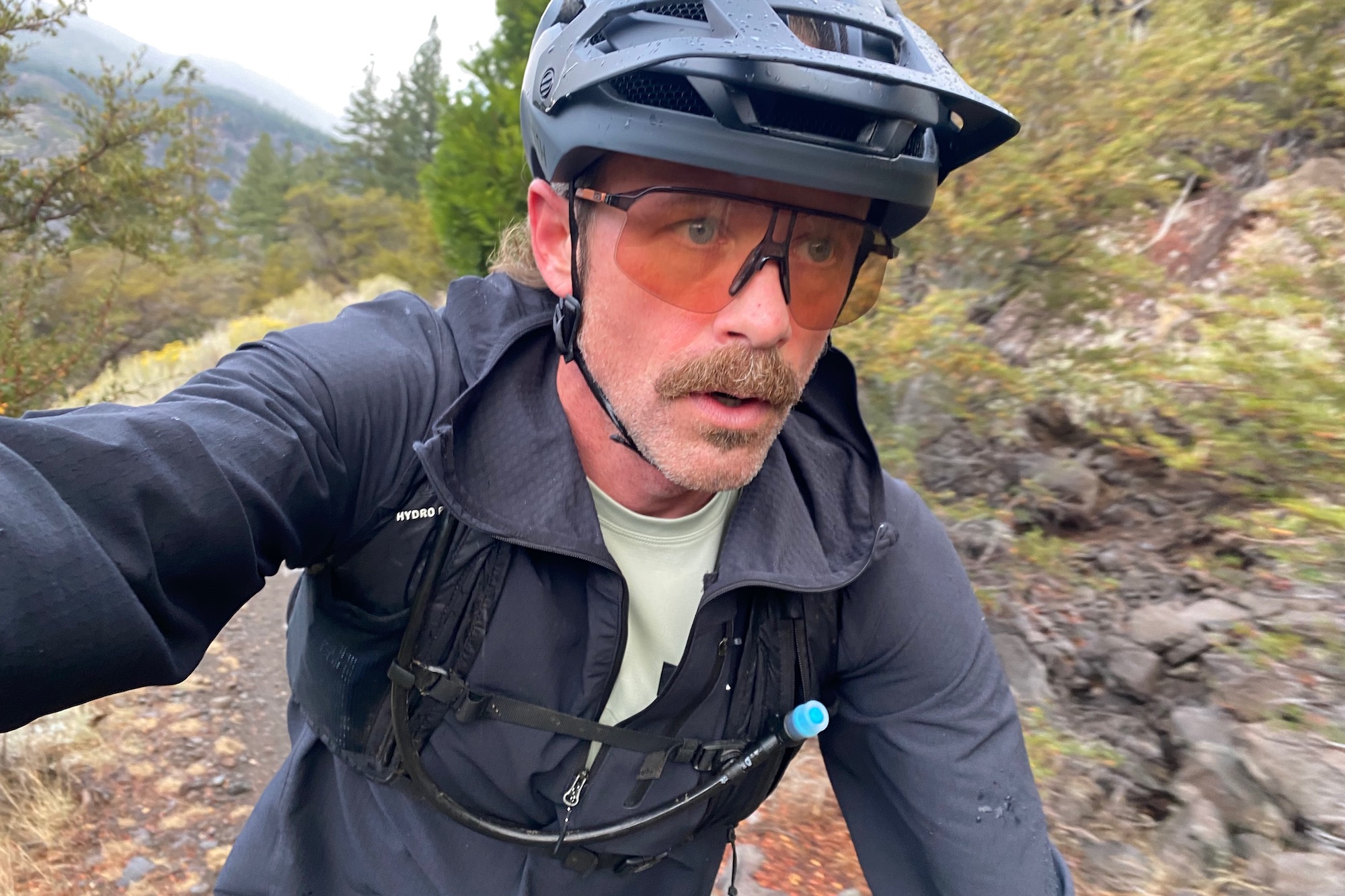 Riding with the Freewheel Hoody unzipped to let some heat escape.