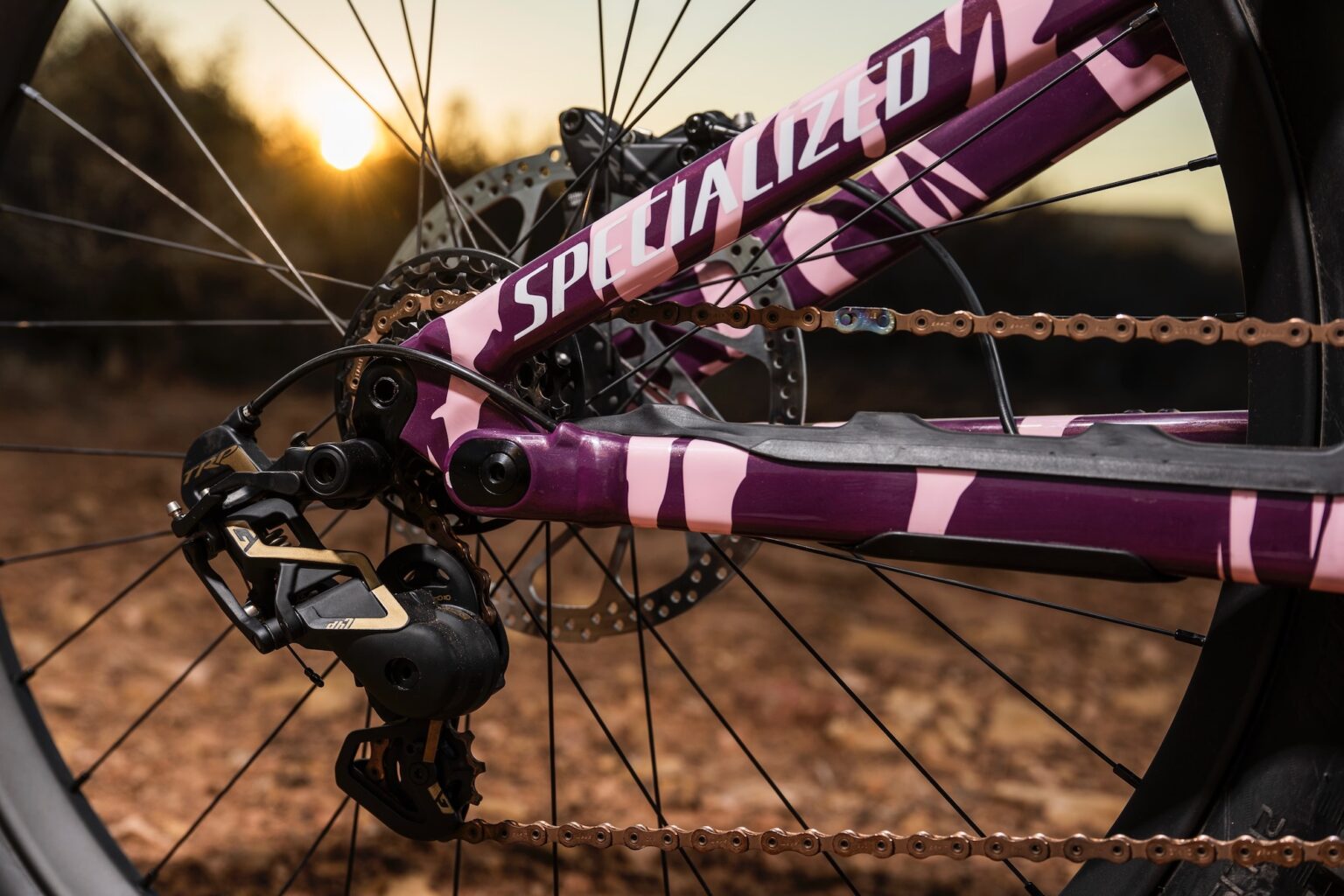 close up of the TRP DH7 drivetrain on Kimball's custom Demo