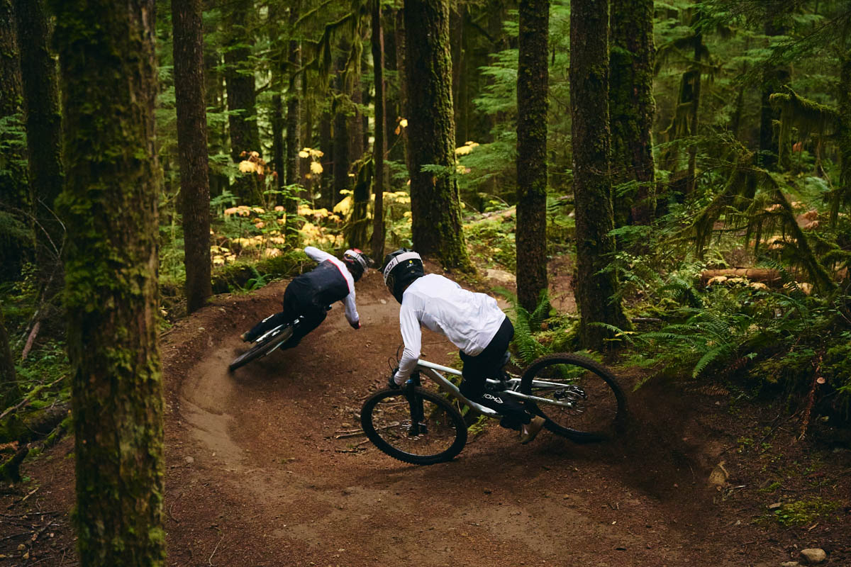 Priority Bicycles Vanth, riders, berms