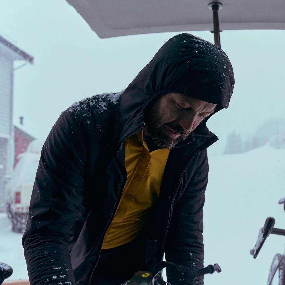 Velocio Ultrapack Insulated Hoodie hood on