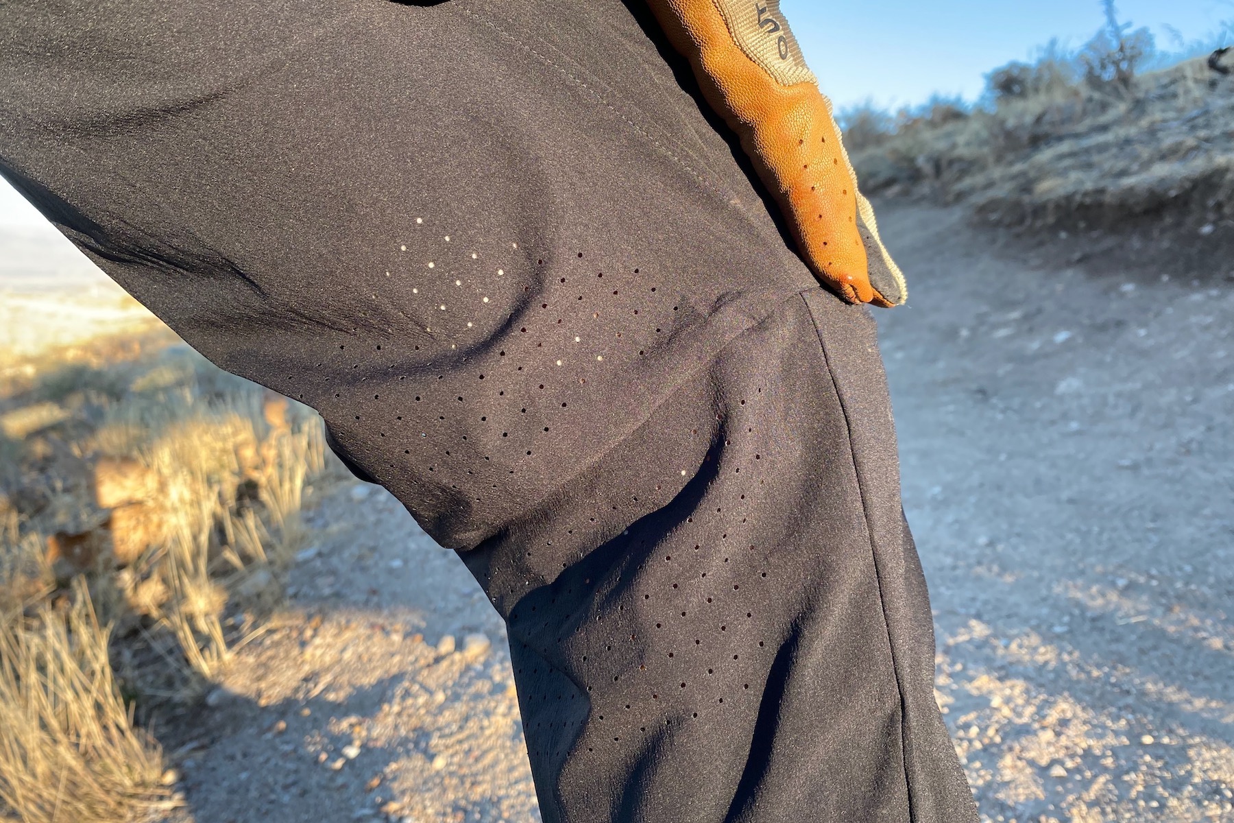 the laser cut holes behind the knee on the Velocio pants