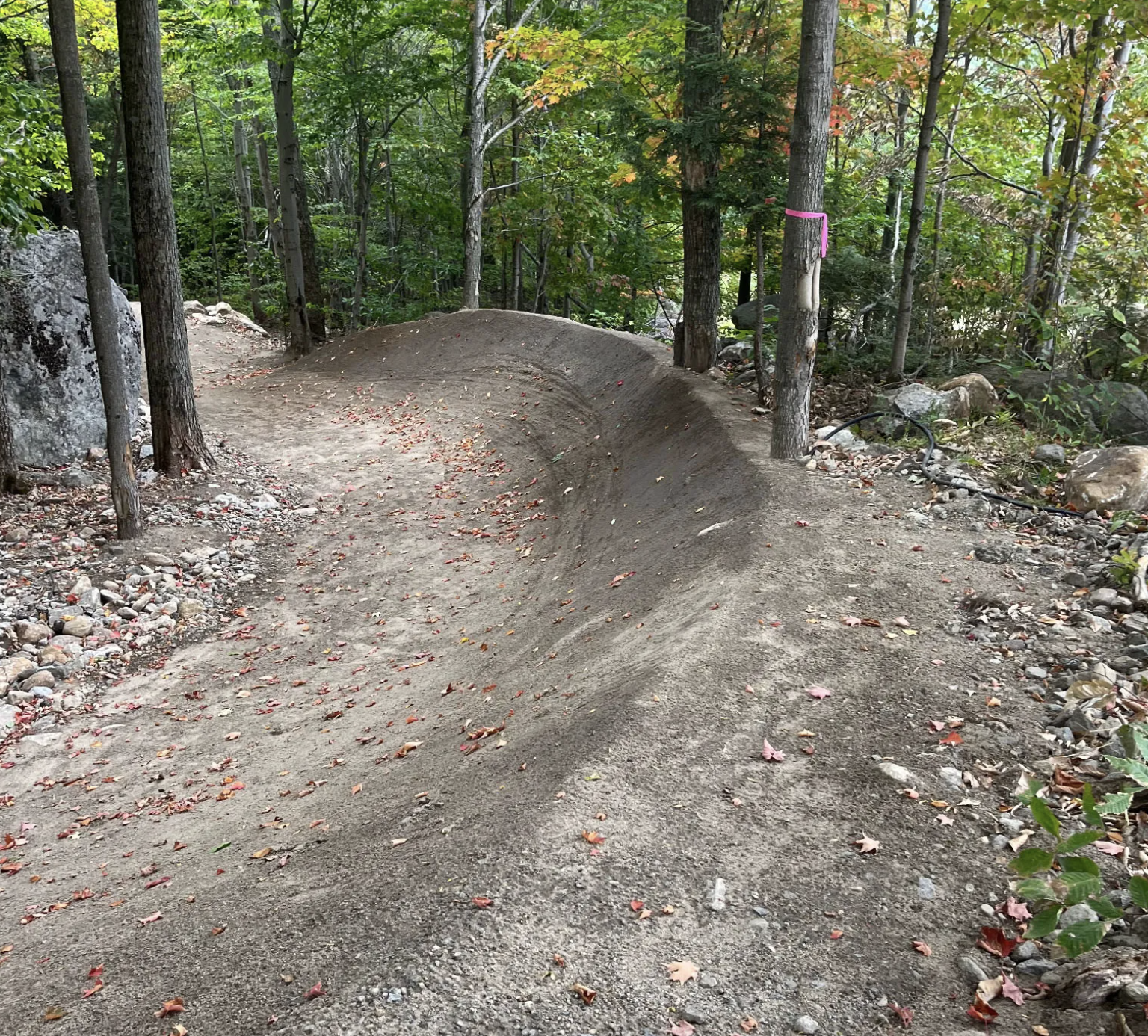 Trail construction at Whiteface Mountain for the UCI DH race