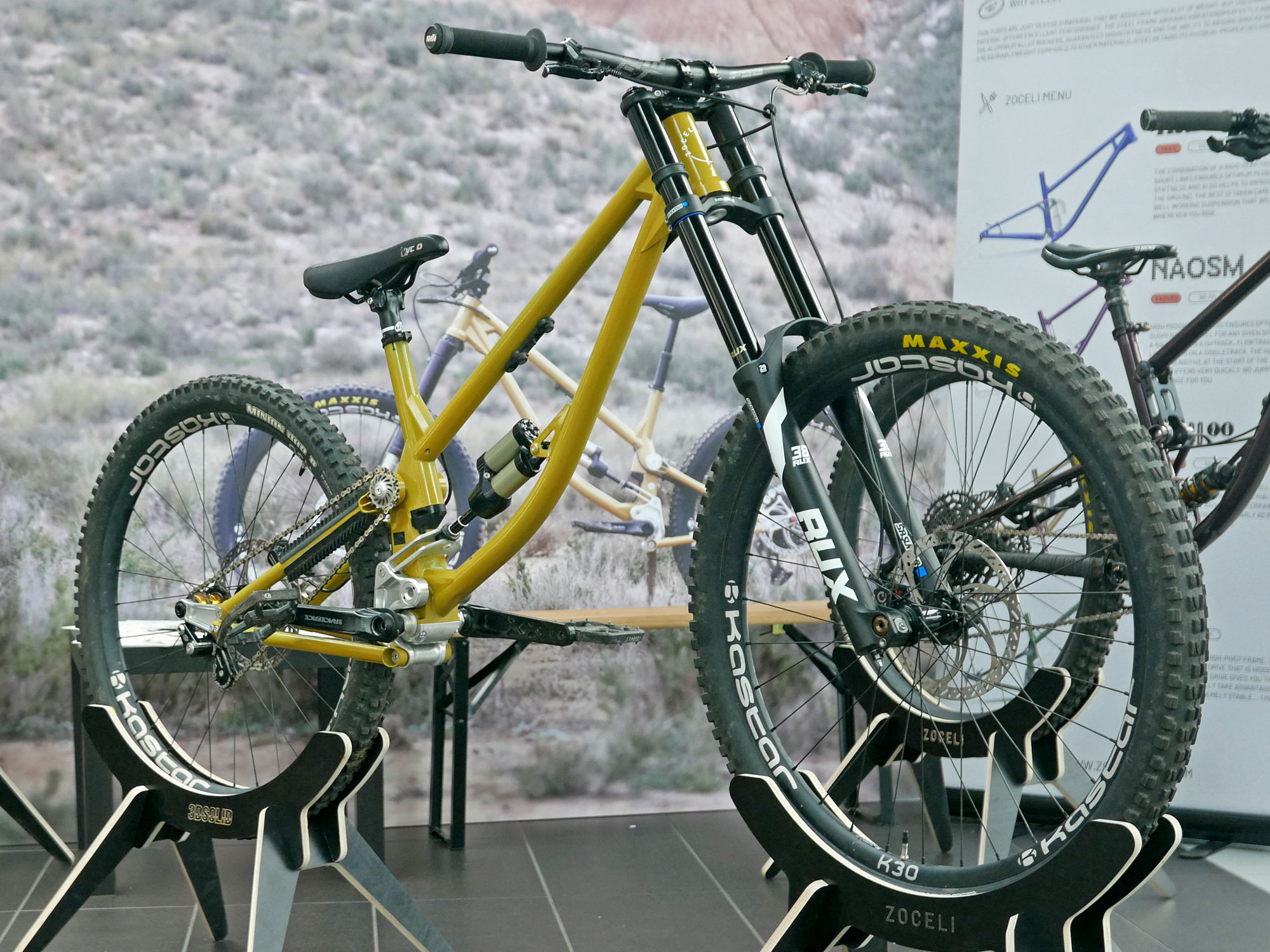 Zoceli Vysoko 170mm high-pivot steel hard enduro freeride bike with hidden internal split-drive, Rampage complete build