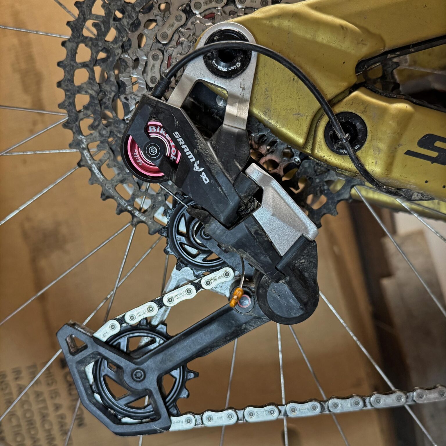 BikeYoke Shifty v2 alloy sealed bearing shift pulley upgrade for mechanical SRAM derailleurs, Eagle 90 derailleur after