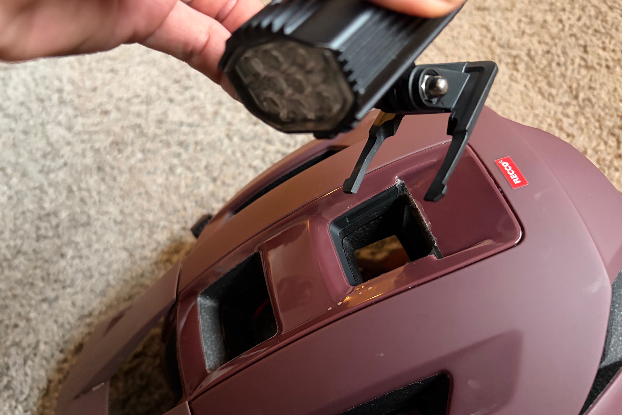 The camera and light mount on the Impala KinetiCore helmet.