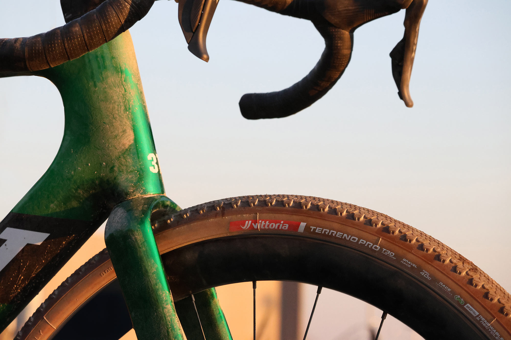 new vittoria terreno pro gravel bike tires on a bike.
