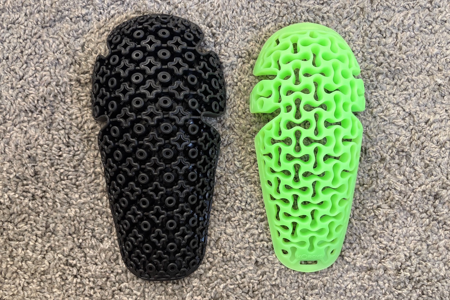 the Liteshield Flex pad next to the Fox Koroyd pad to show the difference in size.