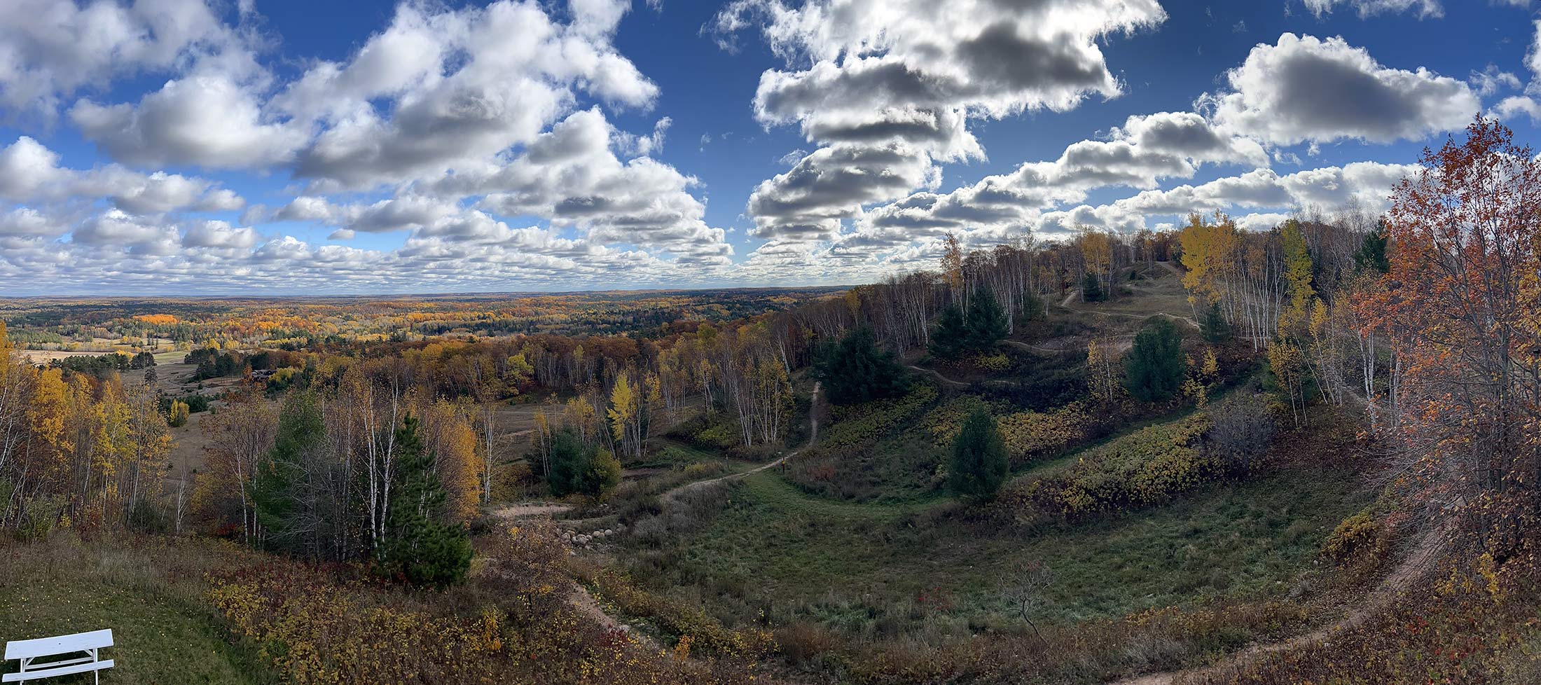 panoramic view of mtb trails at mt telemark village in cable wisconsin.