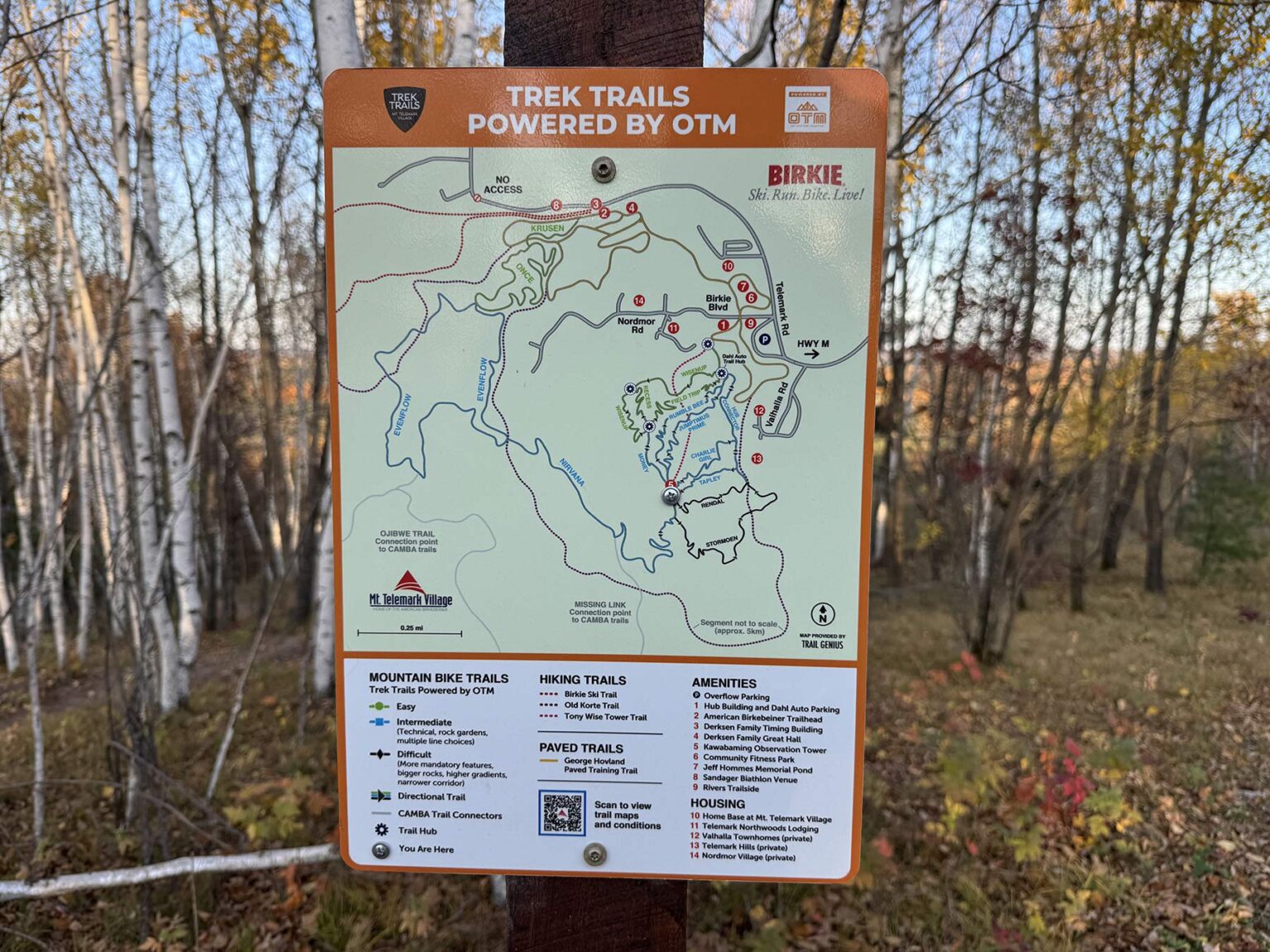 features and signs on camba mountain bike trails in cable wisconsin.