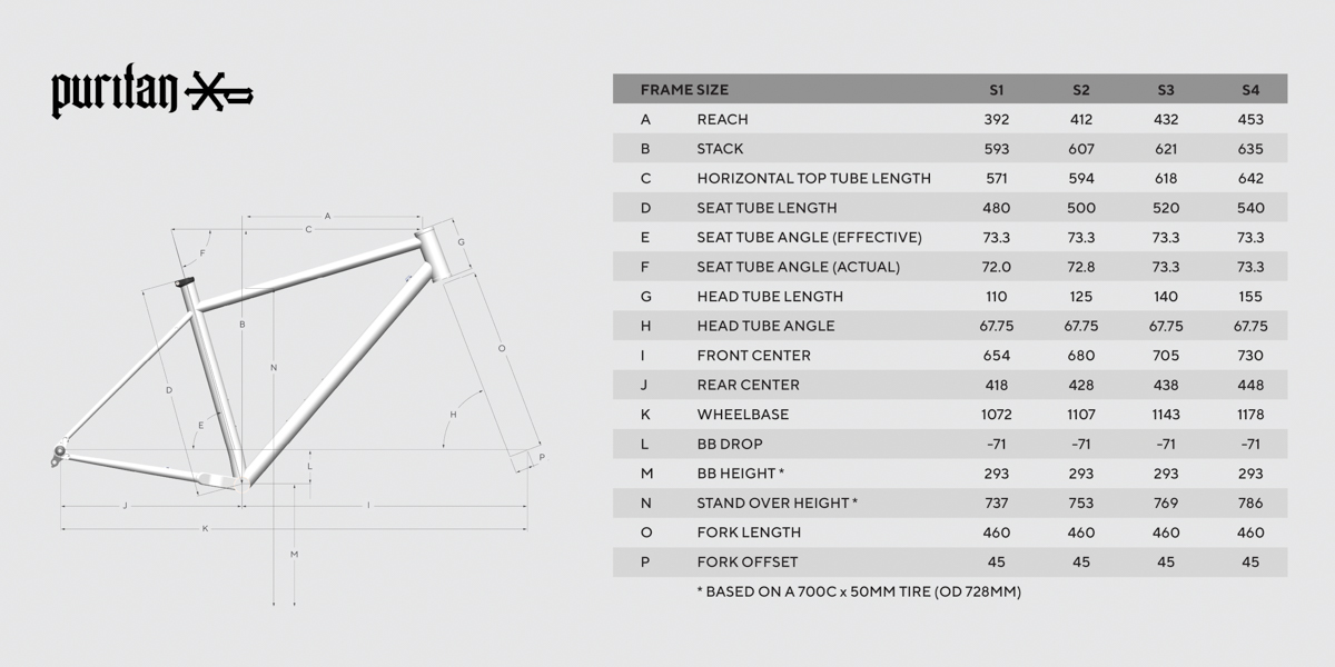 Forbidden Bike Co. Puritan geometry chart