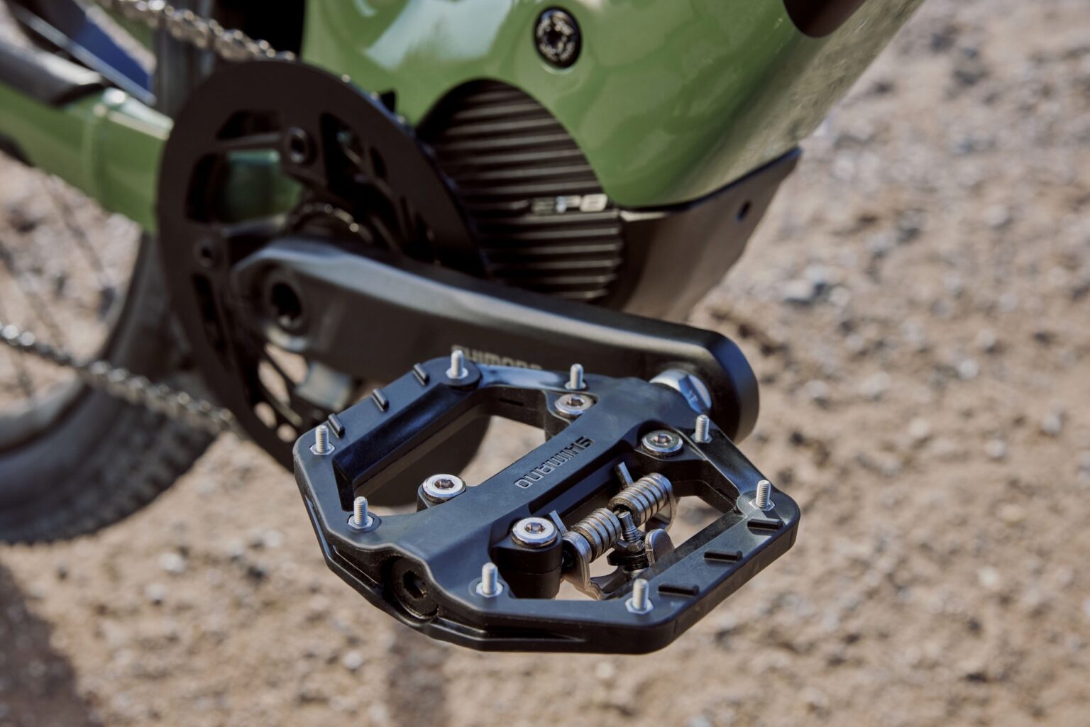 the flat pedal side of the Shimano PD-EH510 hybrid pedal