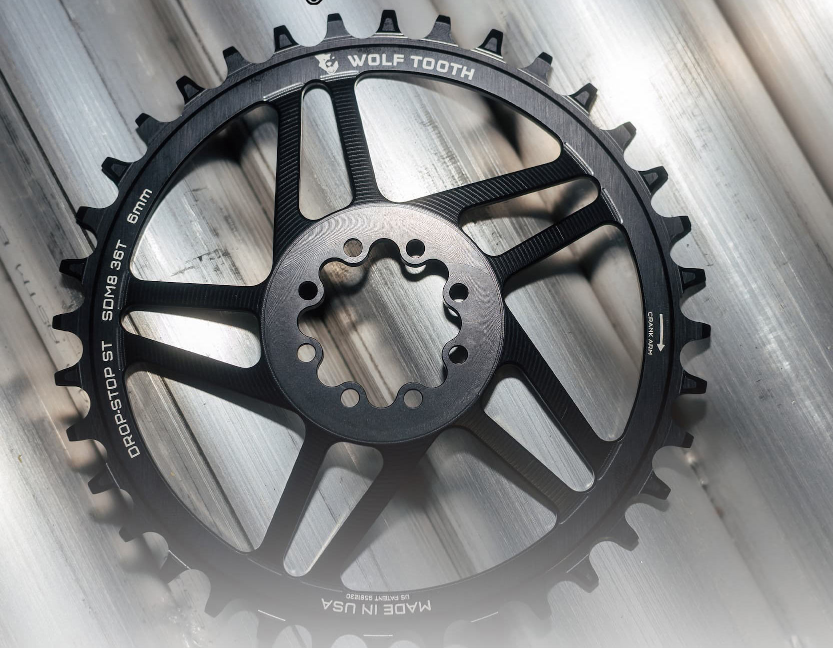 wolftooth 6mm offset chainring for SRAM 8-bolt cranksets.