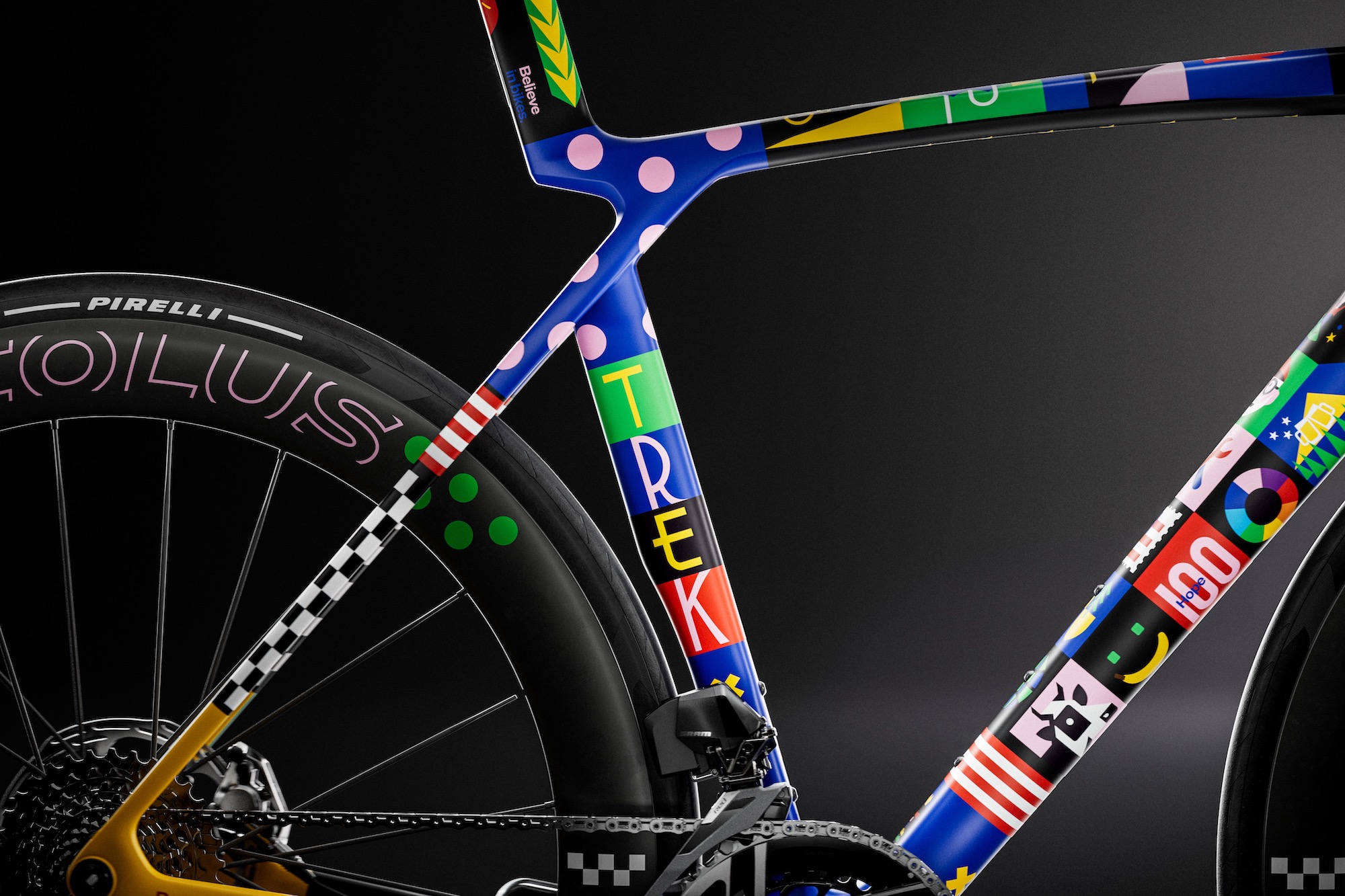 studio image of the First 50 paint scheme on the Madone frame.