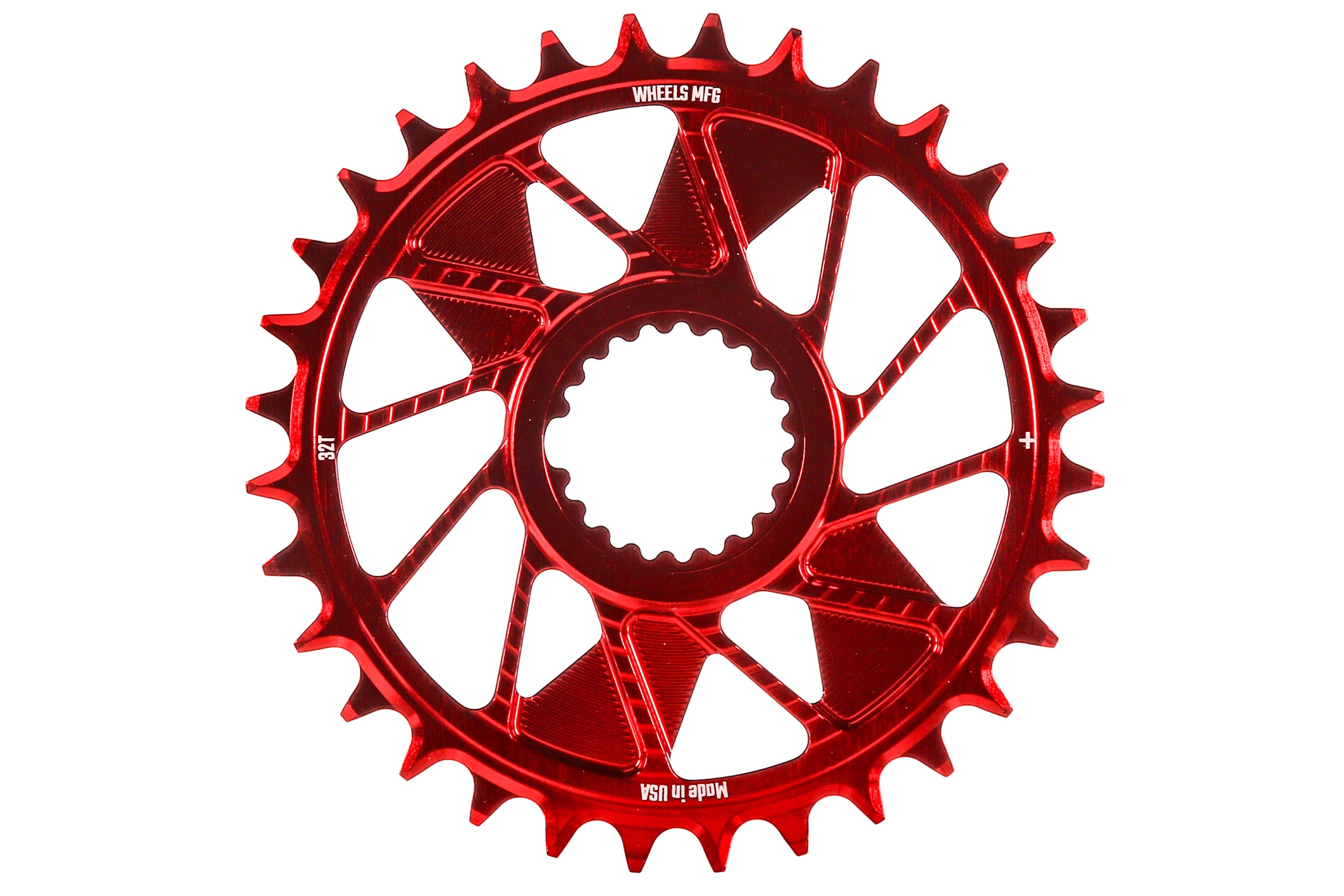 studio image of the wheels mfg direct mount shimano chainring in anodized red.