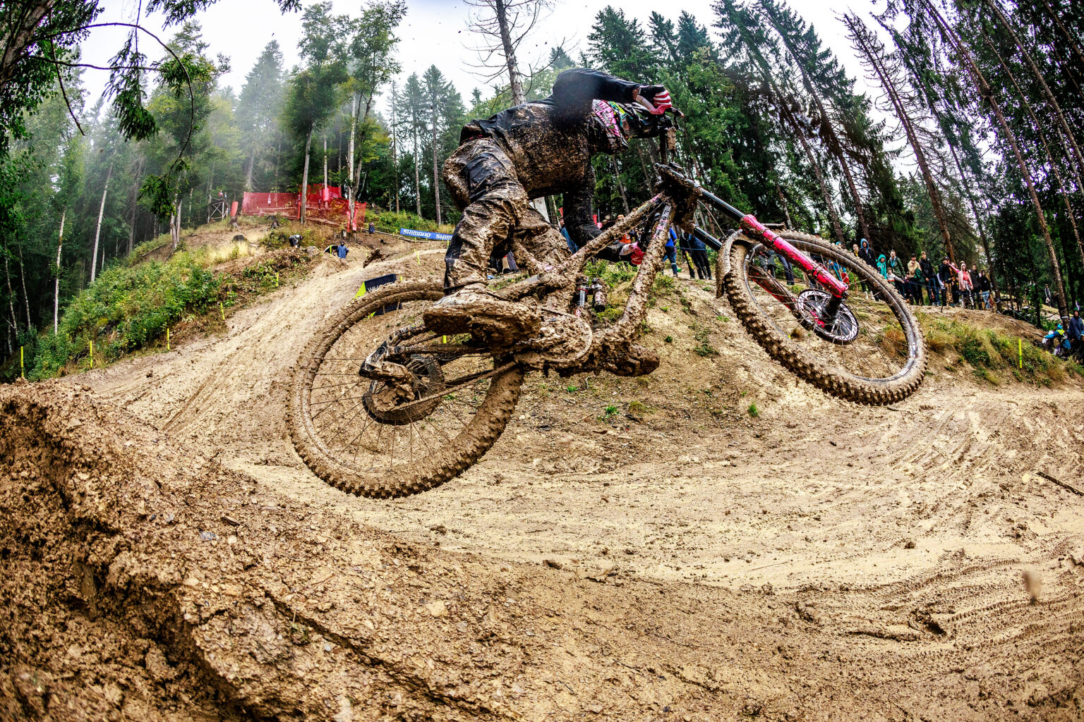 muddy DH race using SRAM's new XX DH Transmission drivetrain