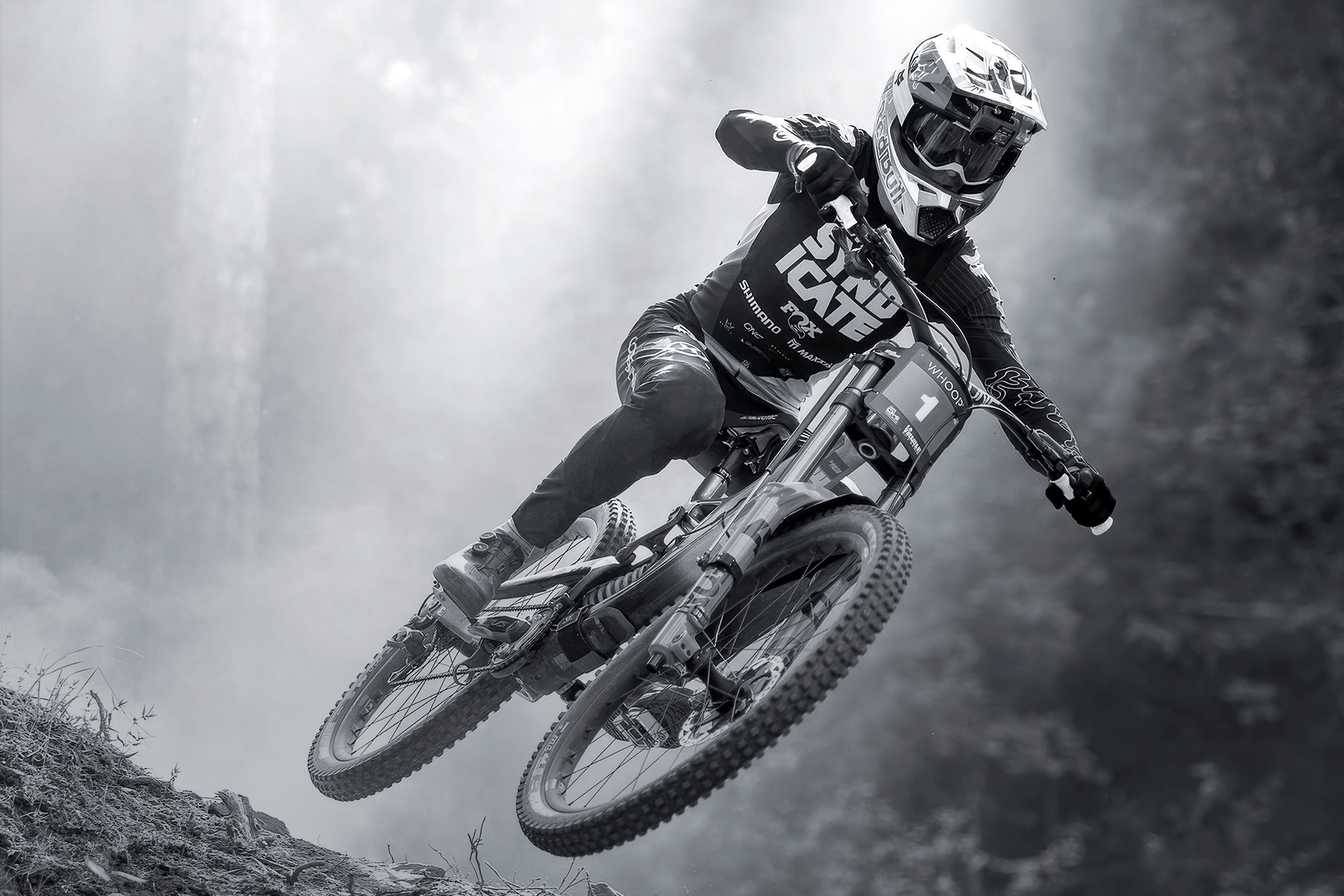 black and white photos of Jackson Goldstone riding with hsi new signature grips.