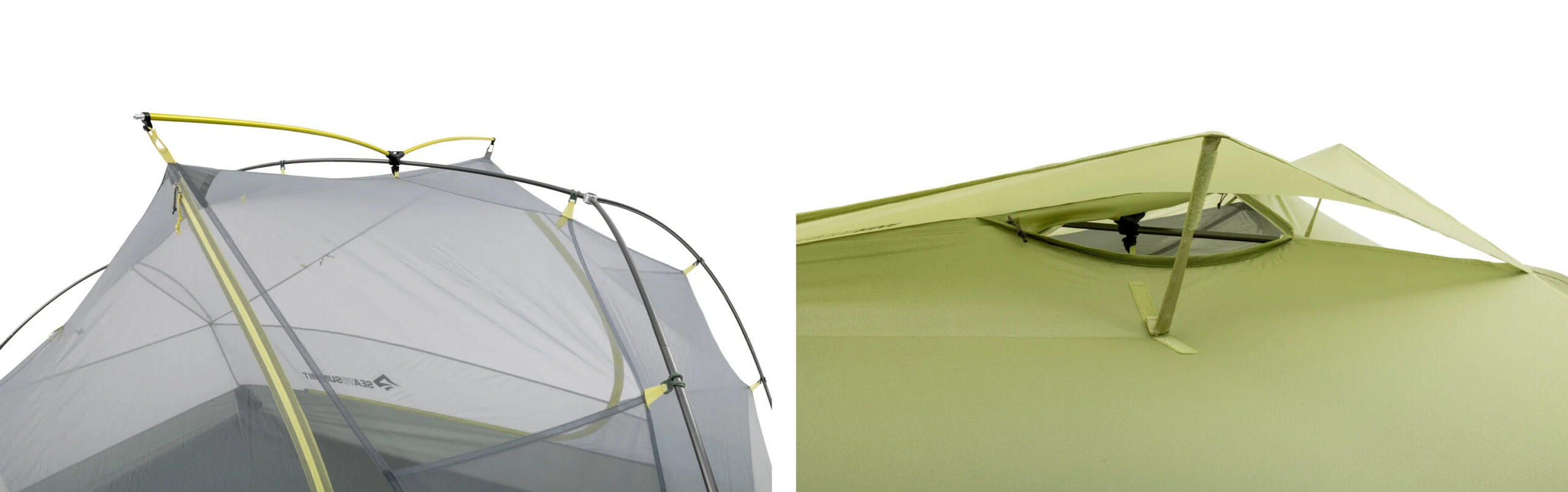 closeup details of vents and poles on sea to summit telos evo bikepacking tent.