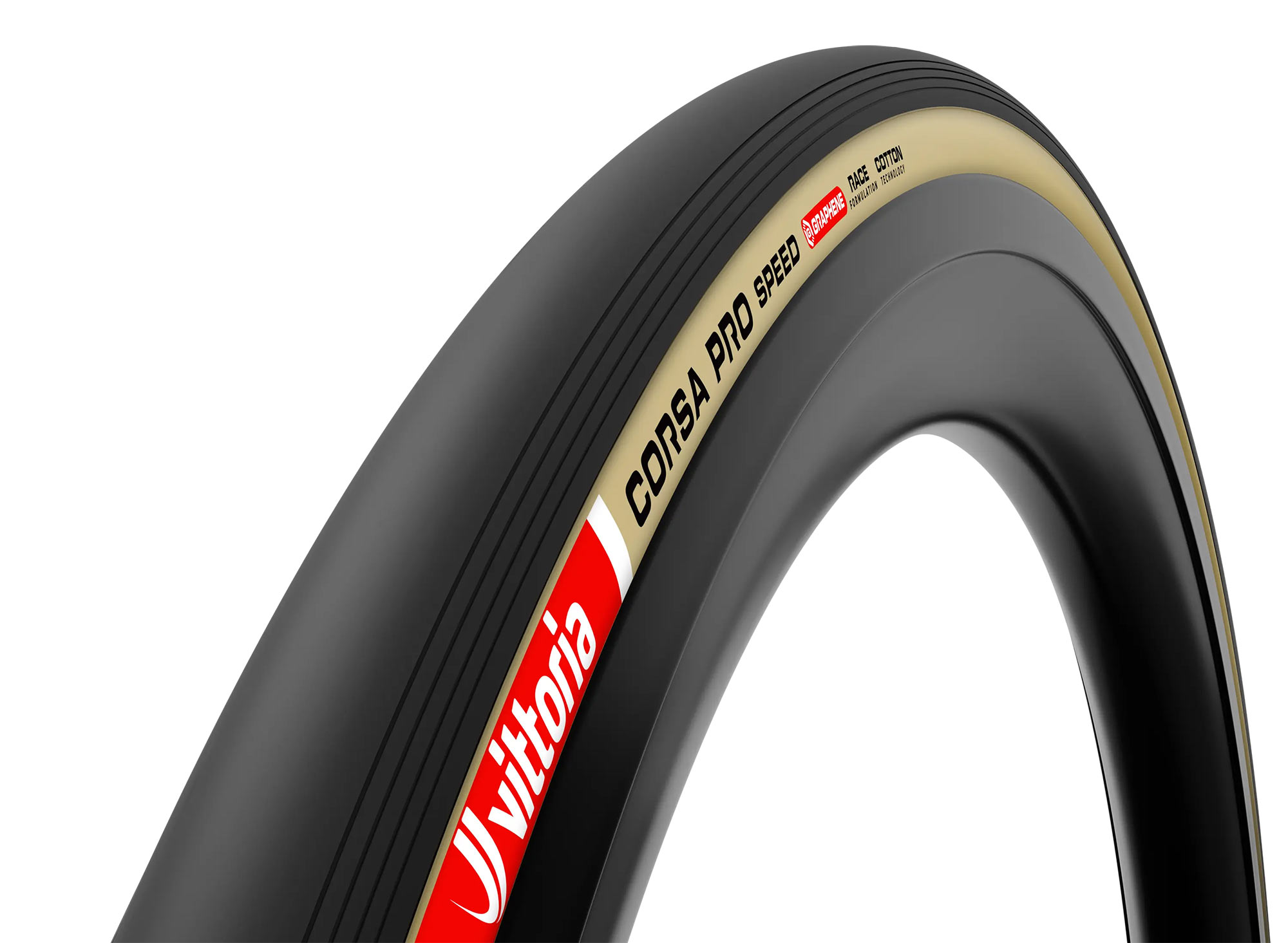 studio shot of vittoria corsa pro speed tubeless ready 30mm road bike tire with cotton casing.