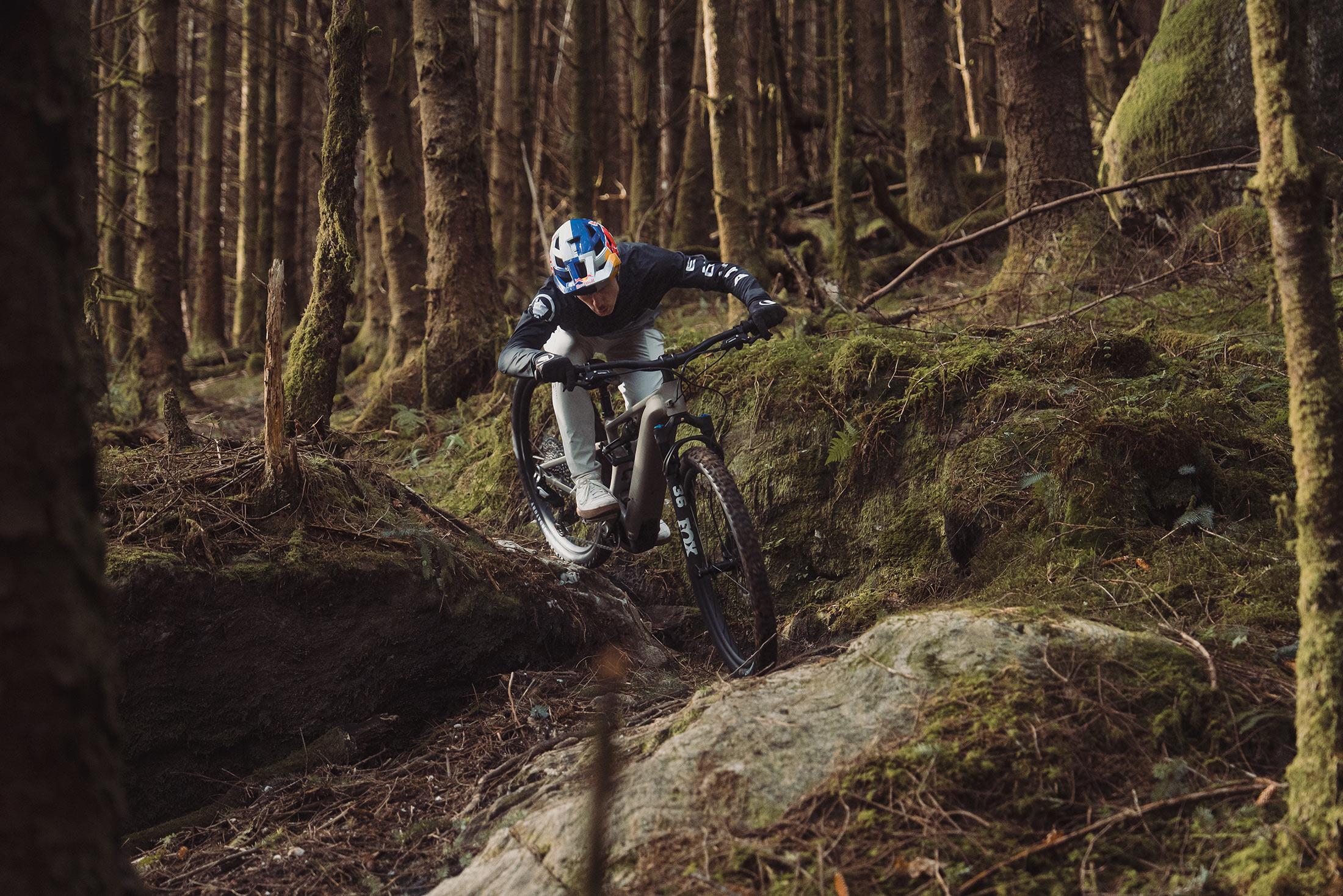 rider on the 2026 specialized turbo levo r alloy e-mountain bike in the forest.