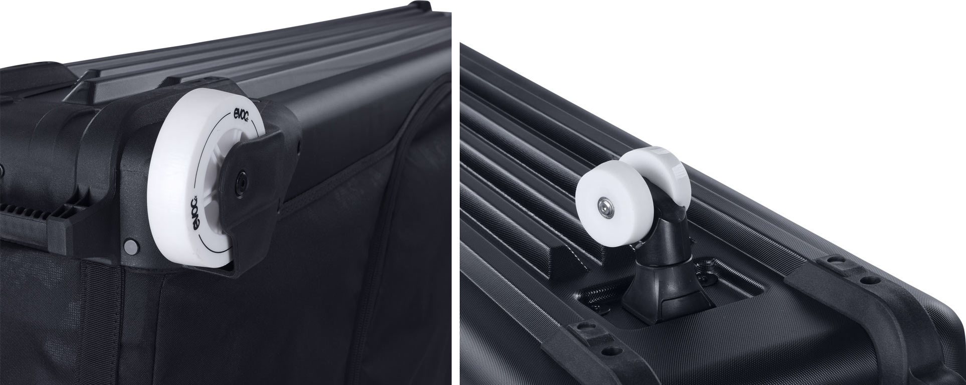 closeup details of evoc mountain bike bag pro travel case.