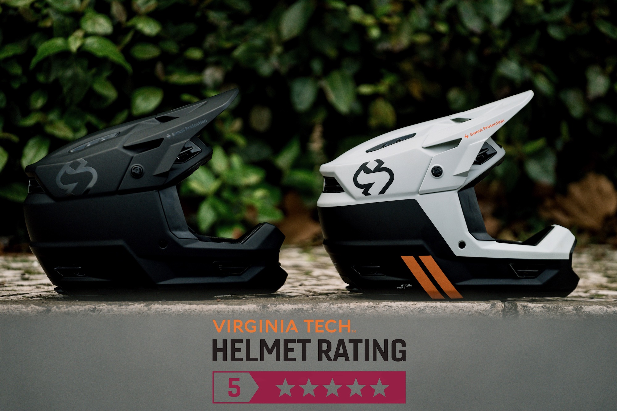 sweet protection fixer carbon MIPS helmets in both color with a Virginia Tech 5-star rating logo