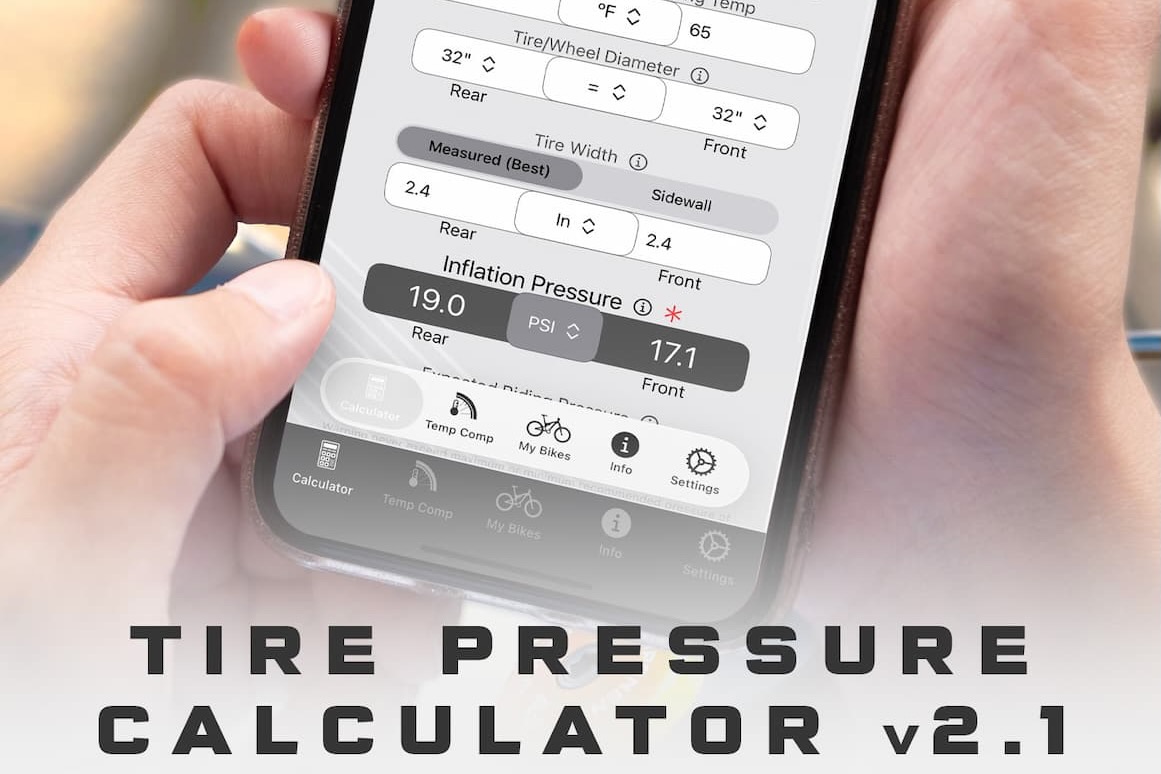 A person using the Wolf Tooth Tire Pressure App on a mobile phone