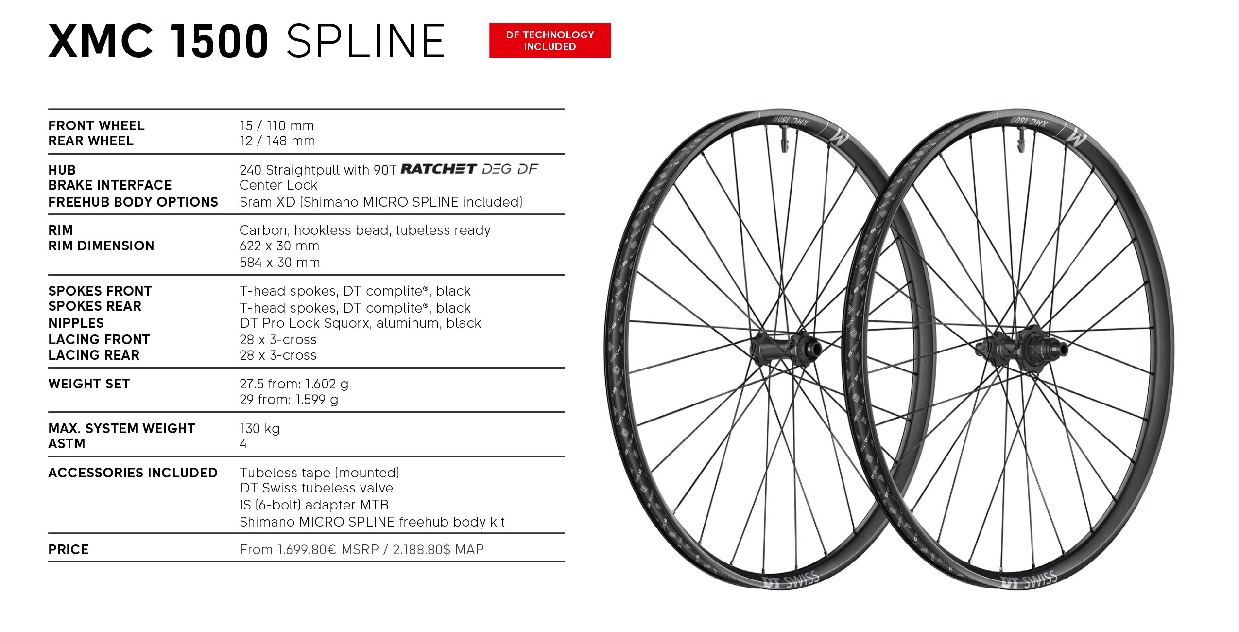 2026 DT Swiss 1500-series carbon MTB wheels: XMC 1500 Spline AM wheelset