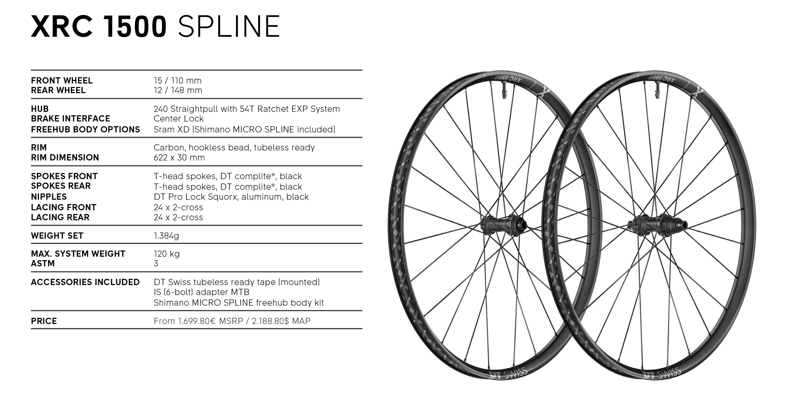 2026 DT Swiss 1500-series carbon MTB wheels: XRC 1500 Spline XC wheelset