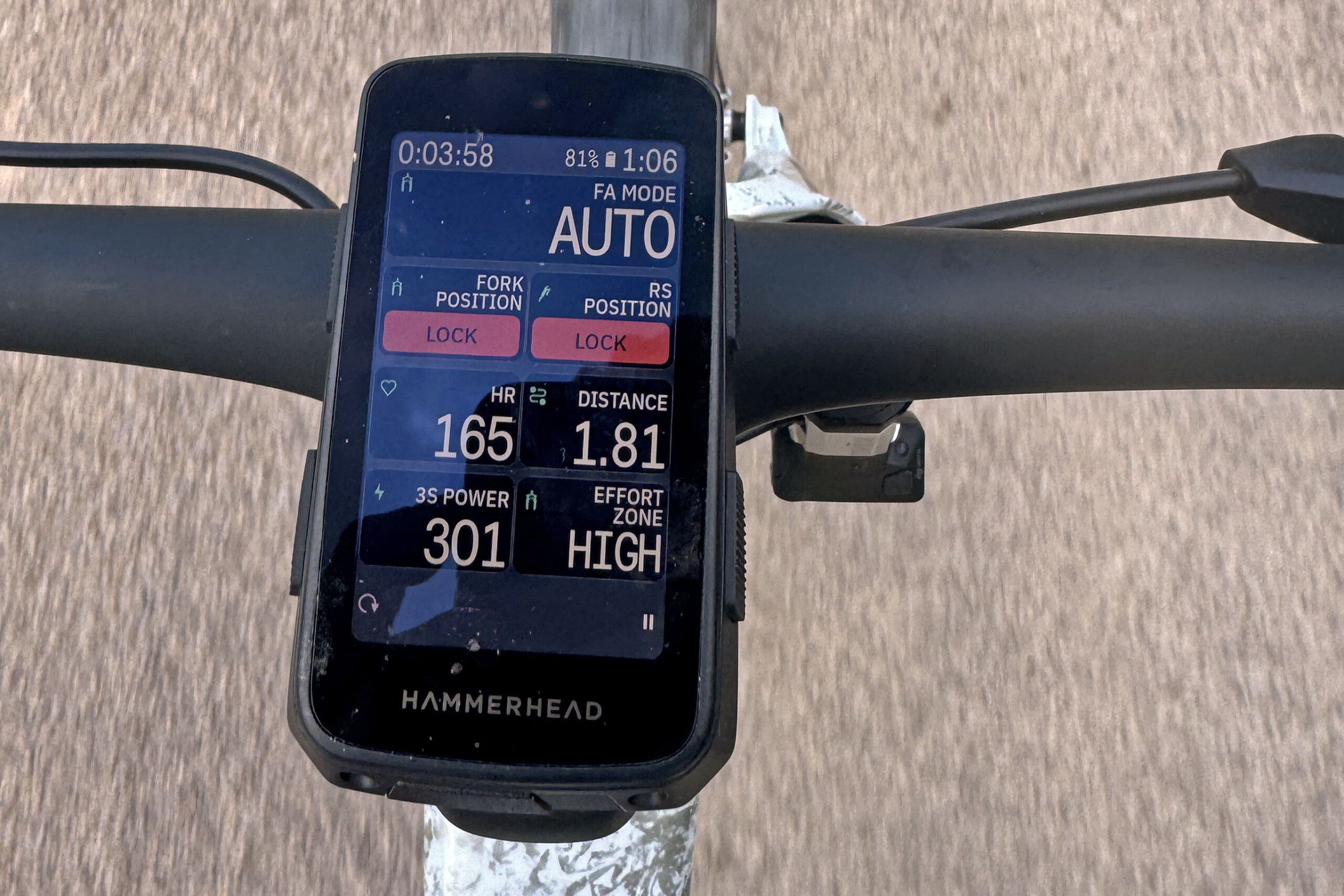 Hammerhead Karoo cycling computer integration with RockShox Flight Attendant automated suspension control, where you often can't even see the FA LEDs