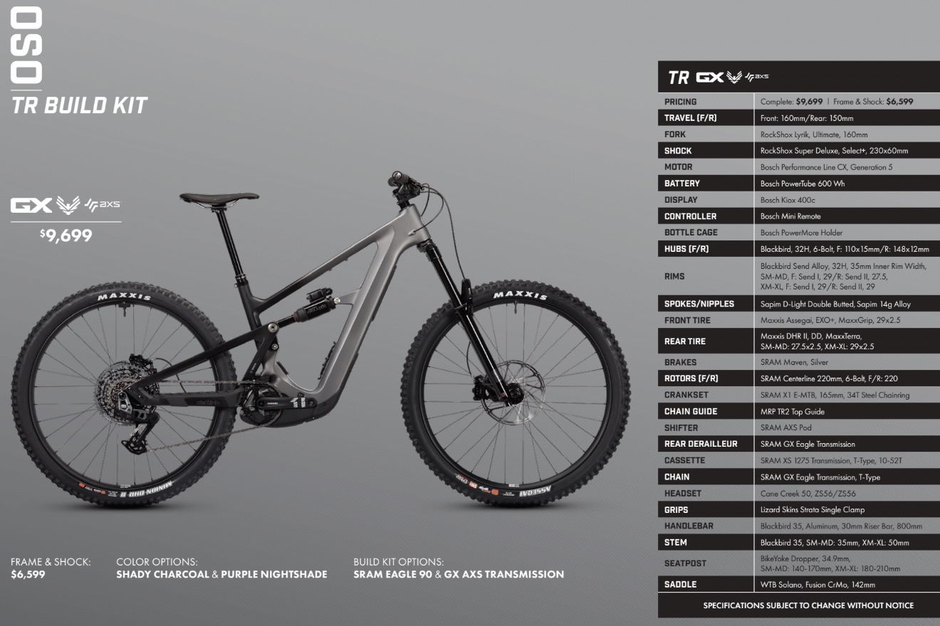 screenshot of the Ibis Oso TR GX AXS build specs page