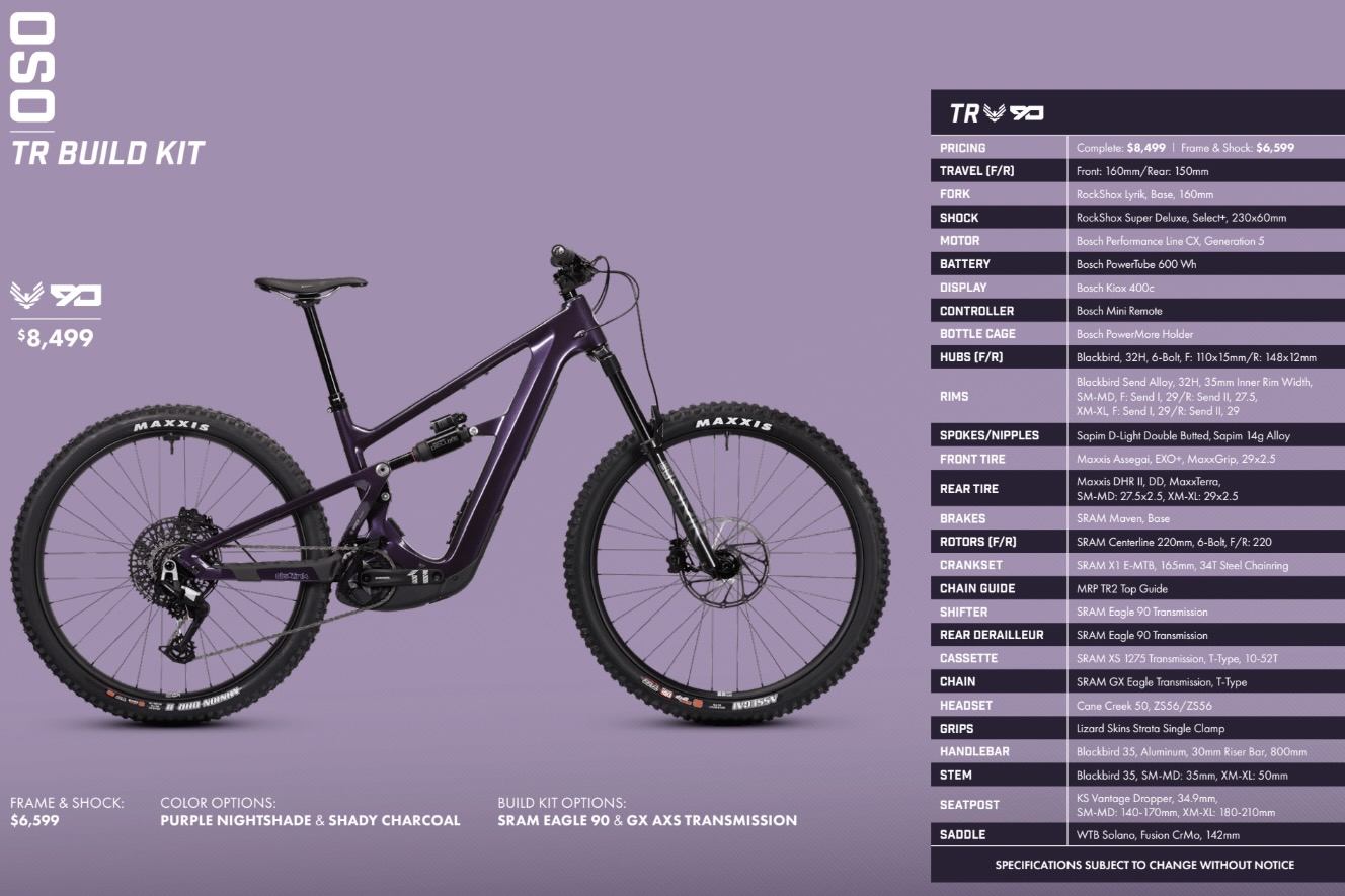 screenshot of the Ibis Oso TR eagle 90 build specs page