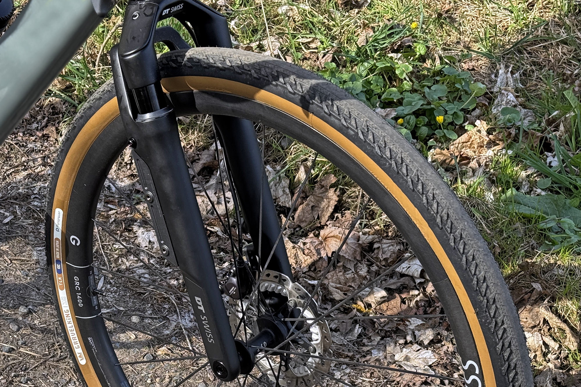 test riding the new Panaracer GravelKing ZX semi-slick gravel tire, up close