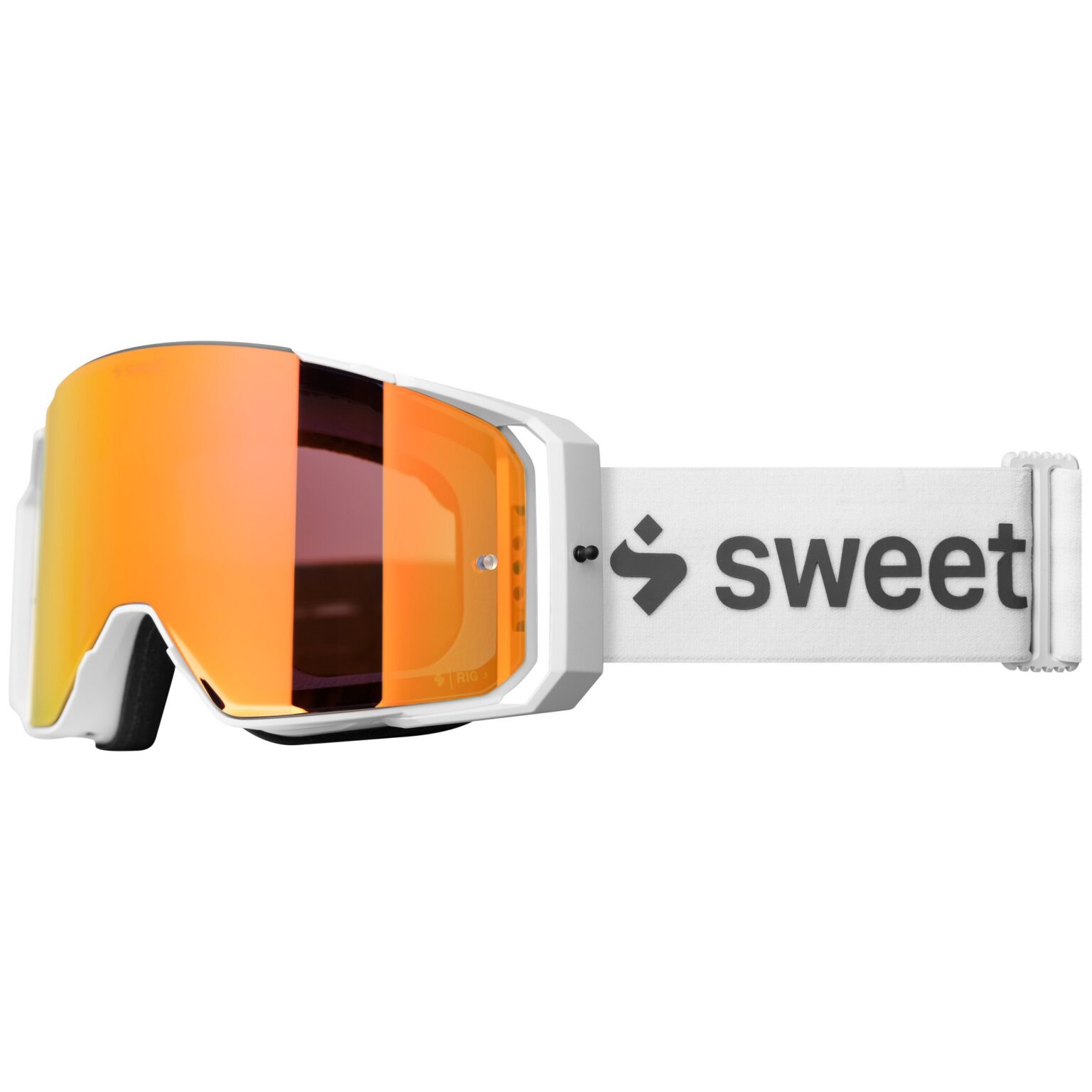 studio image of the Deckard MTB Goggle with a white frame and RIG Reflect lens