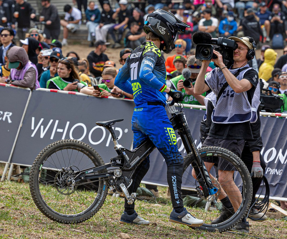 AON Racing x Gamux DH Prototype: CNC aluminum belt-drive gearbox downhill race bike - Reece Wilson post-race