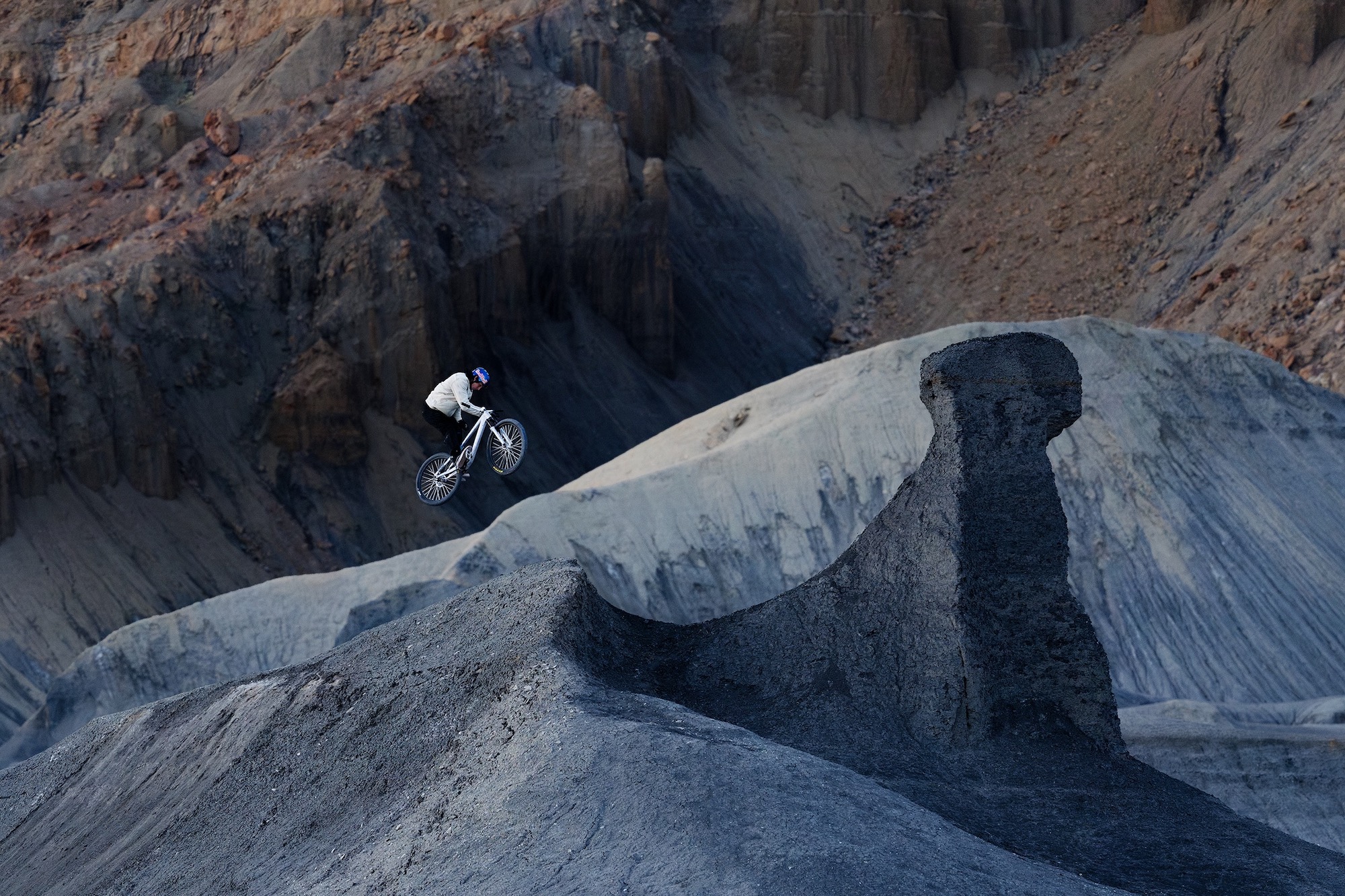 Brandon Semenuk doing some cool trick on his mountain bike filming for RGB