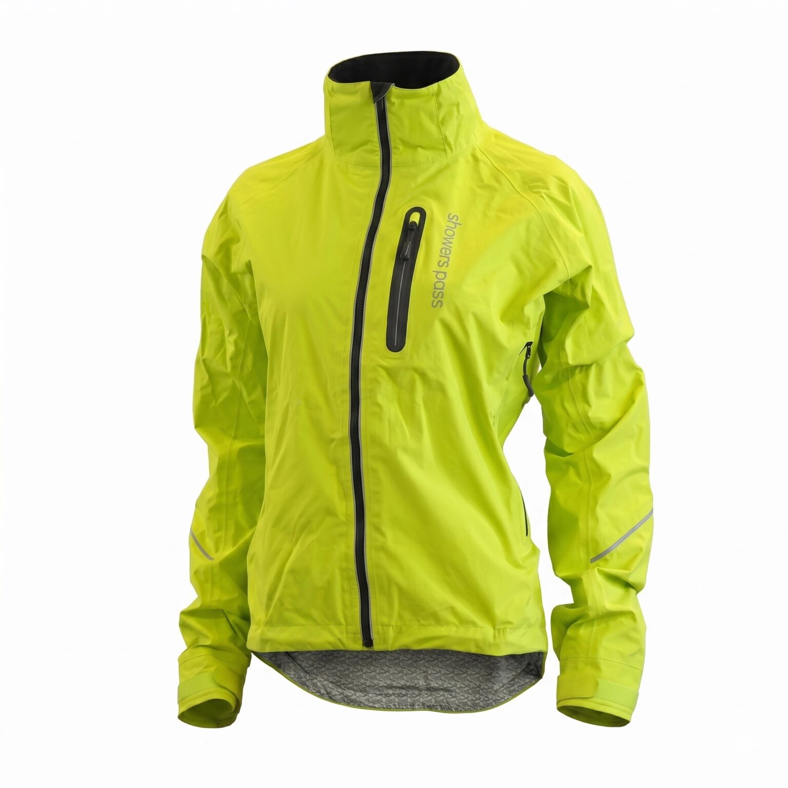 studio image of the women's Shower's Pass century Jacket in leaf green, viewed from the front.