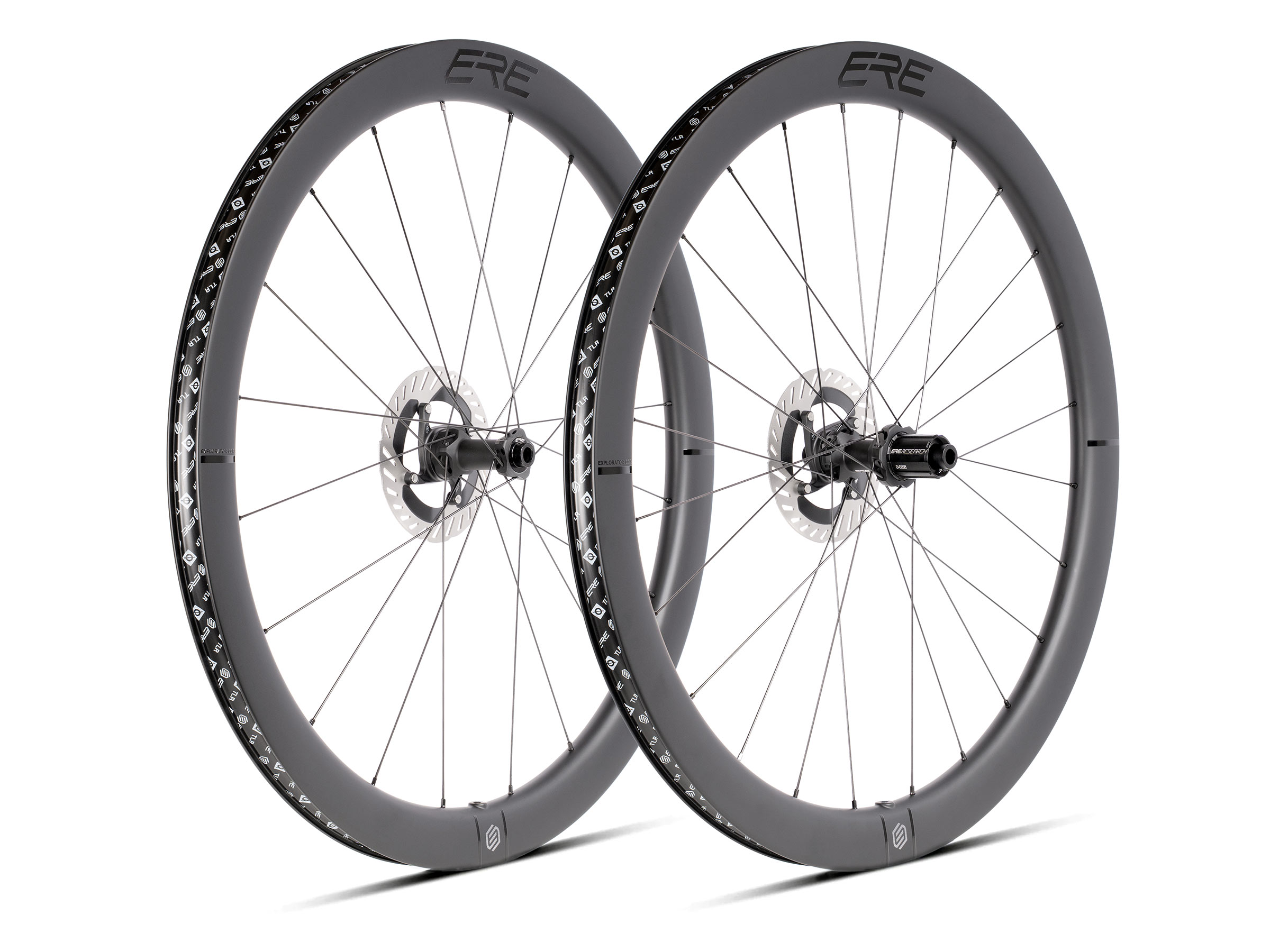 2026 ERE Explorator CCR45 super affordable aero carbon all-road gravel wheels: angled pair