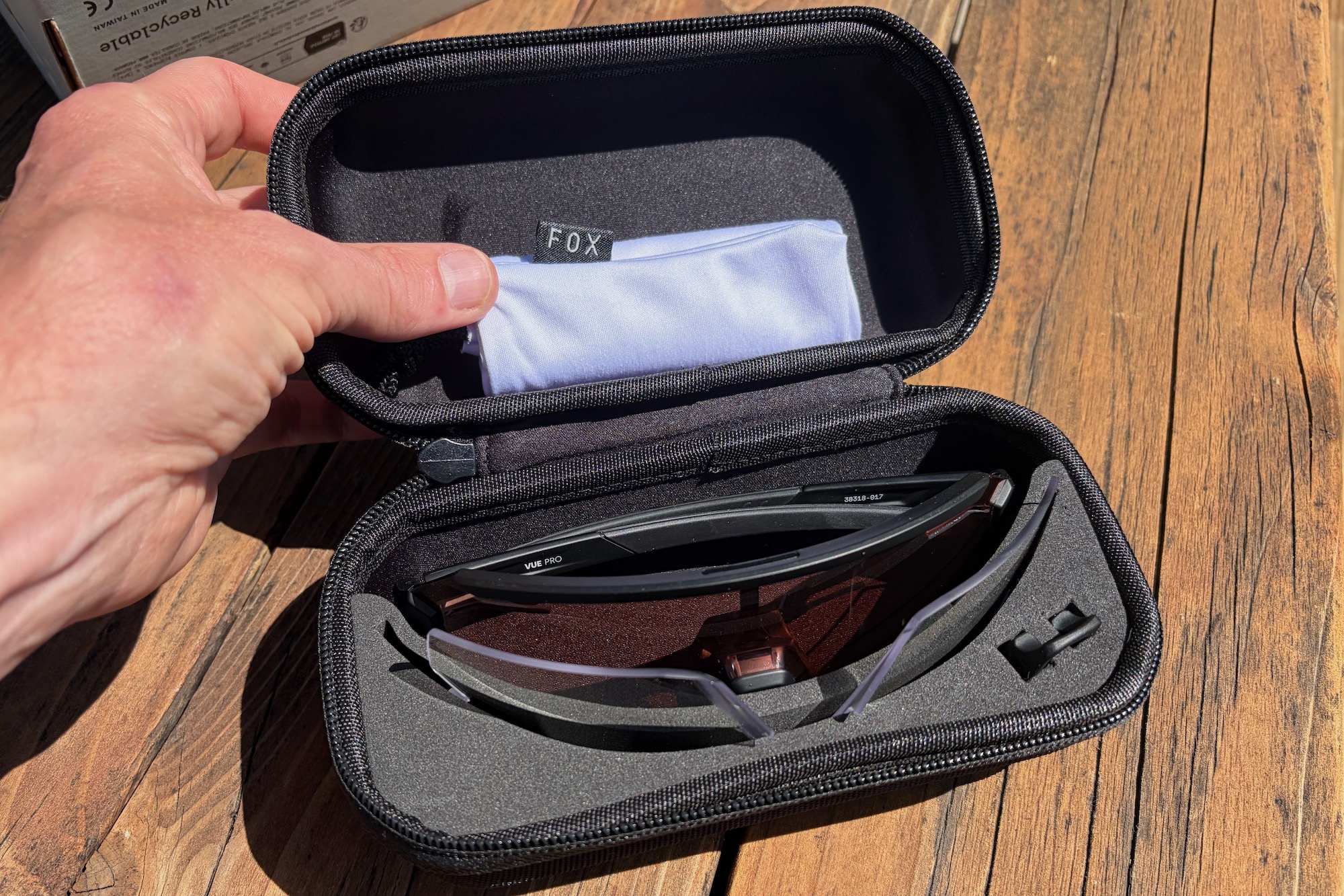 the hard case, spare lens, spare nose piece, and Vue pro glasses