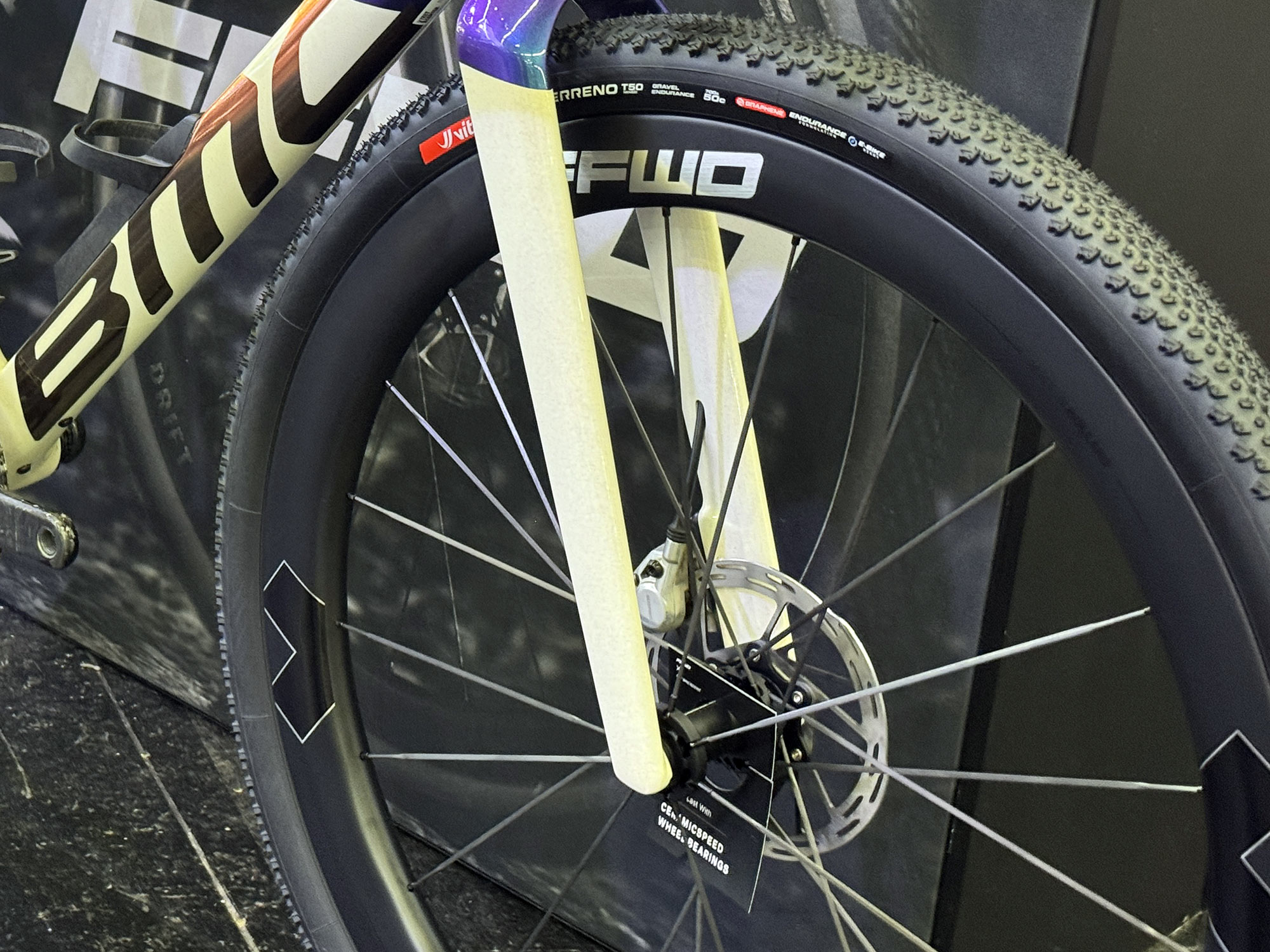 2026 FFWD Raw Control 36mm or Raw Pace 48mm aero carbon-spoke, carbon rim gravel bike race wheels, front wheel detail