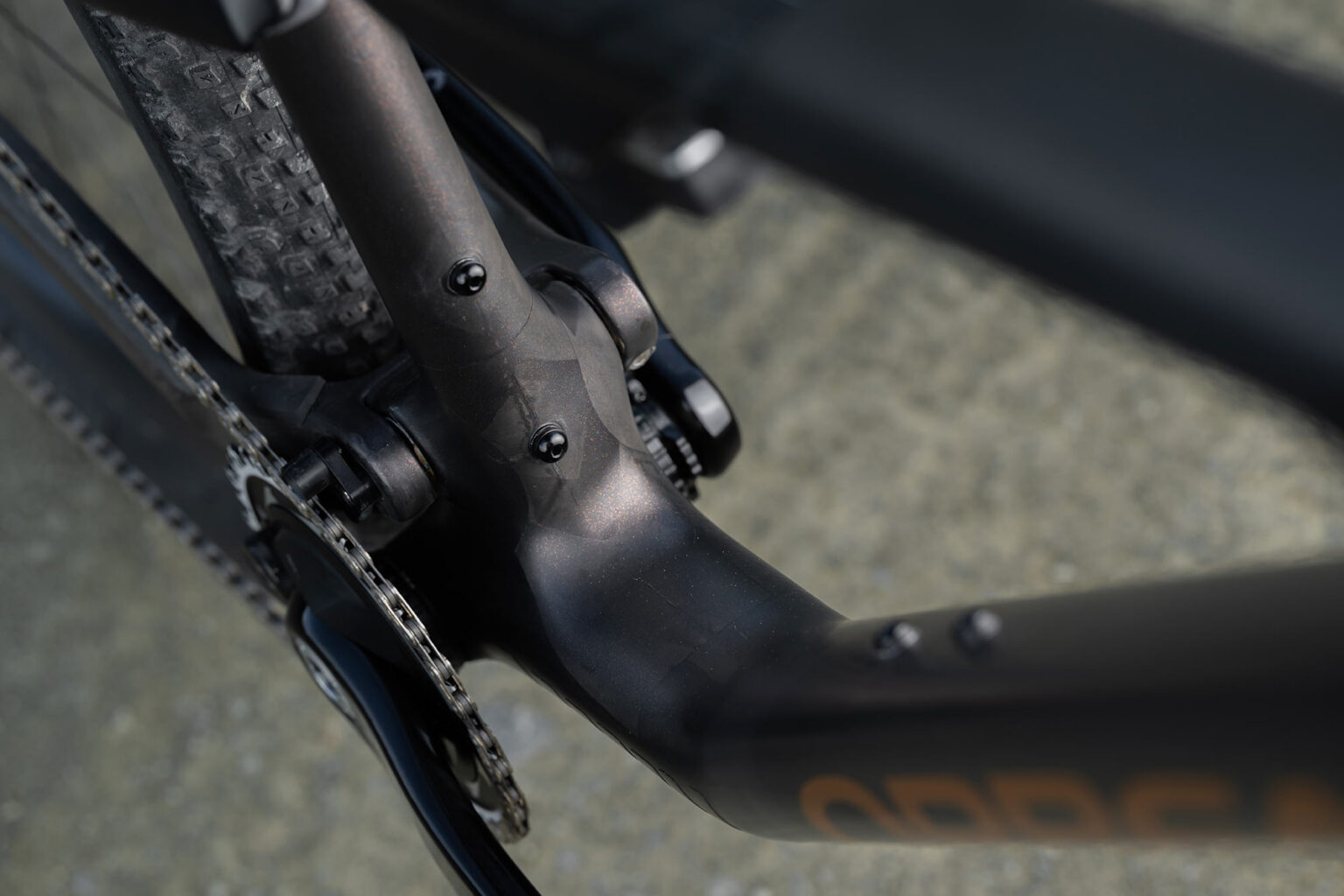 closeup details of 2027 orbea oiz water bottle cage mounts.