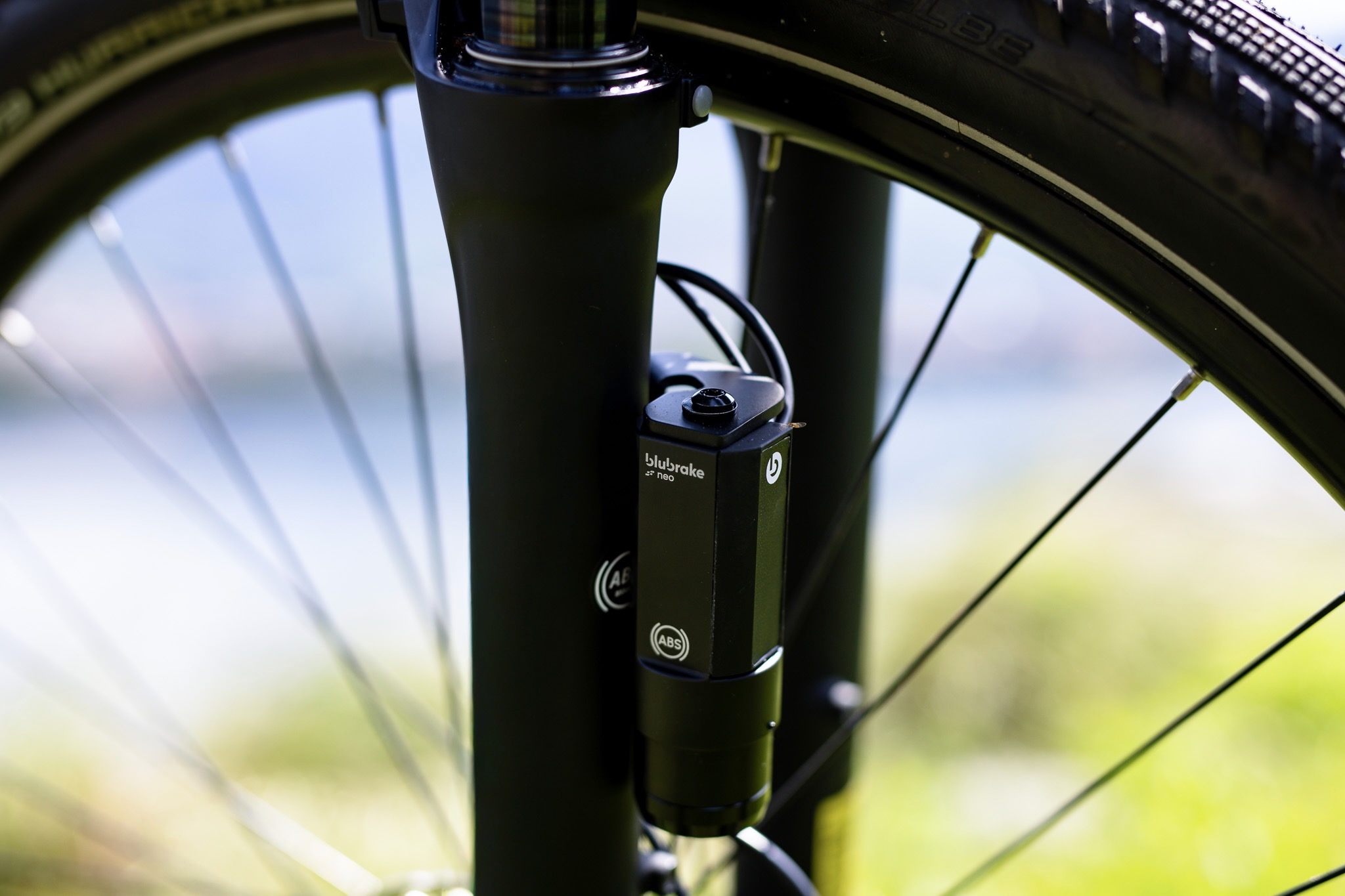 the Blubrake NEO ABS attached to a fork on an e-bike.