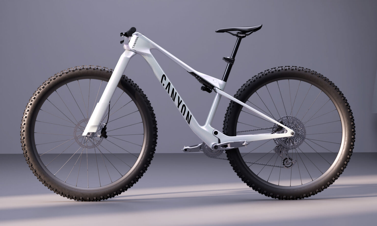 Canyon Lux Era aero 32" XC concept bike; cross-country mountain bike prototype with biplane wing handlebar: non-driveside