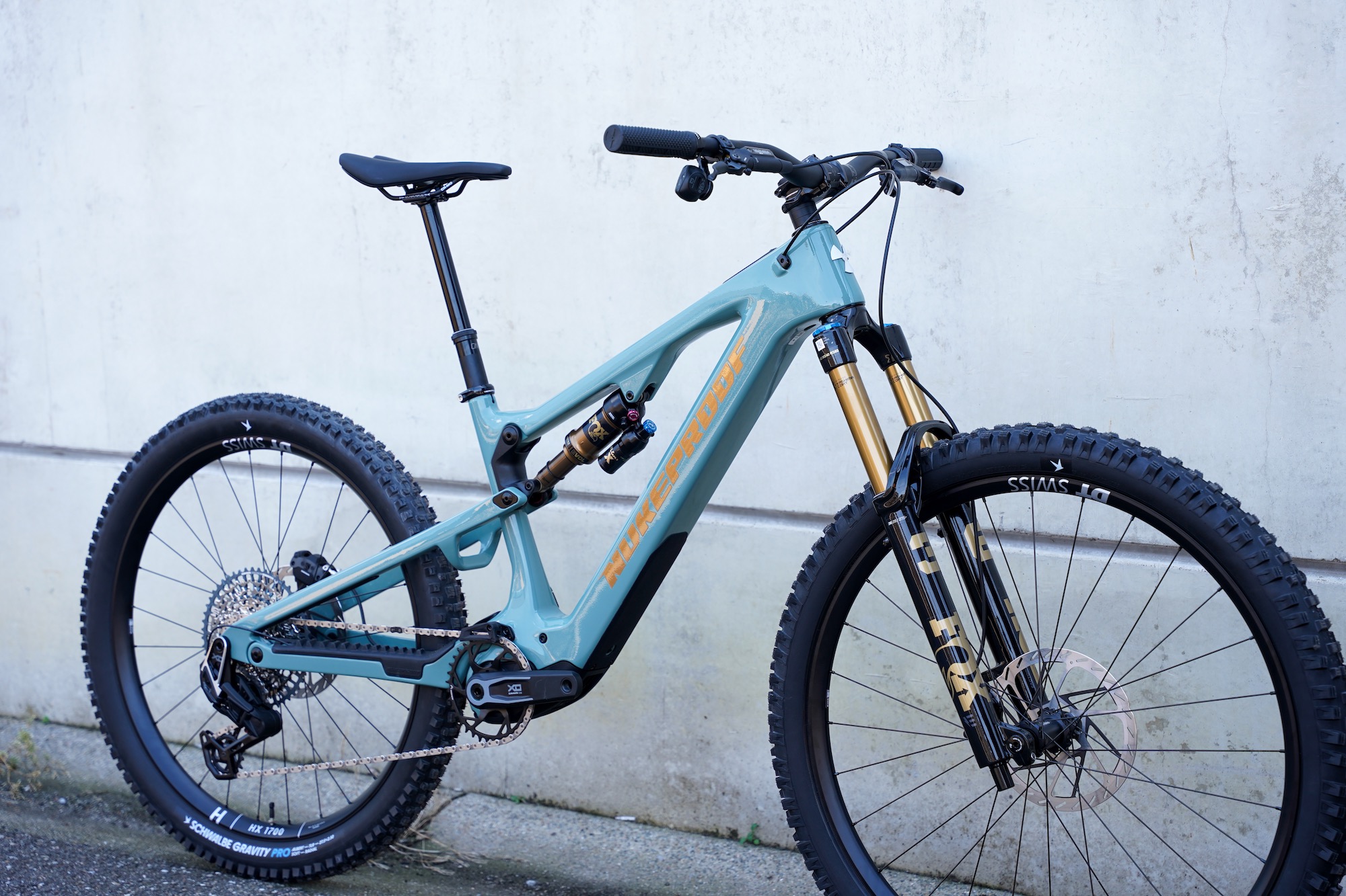 closer front angle profile shot of the Nukeproof Kilowatt eMTB