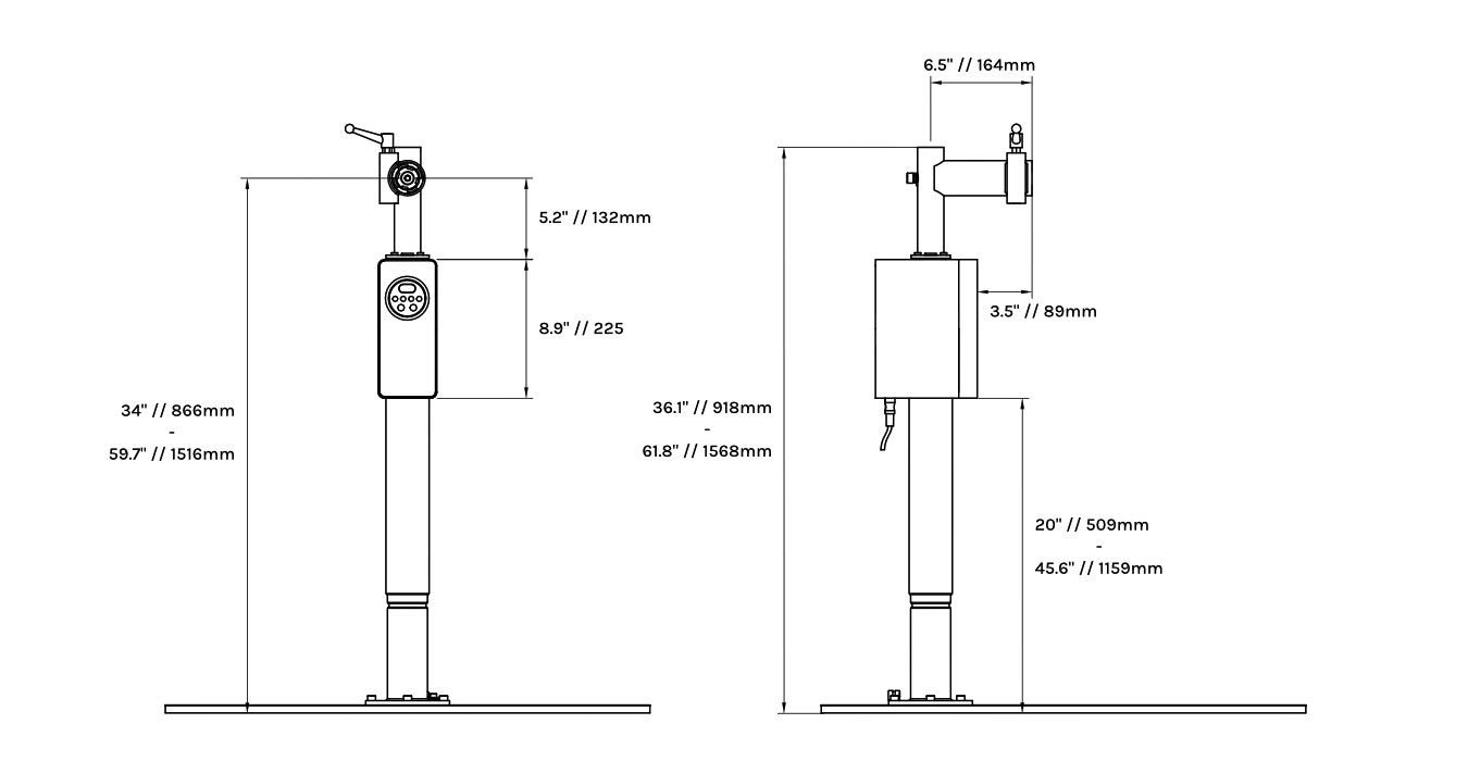 Remco Bike Lift electric telescoping linear actuator bicycle work stand: dimensions