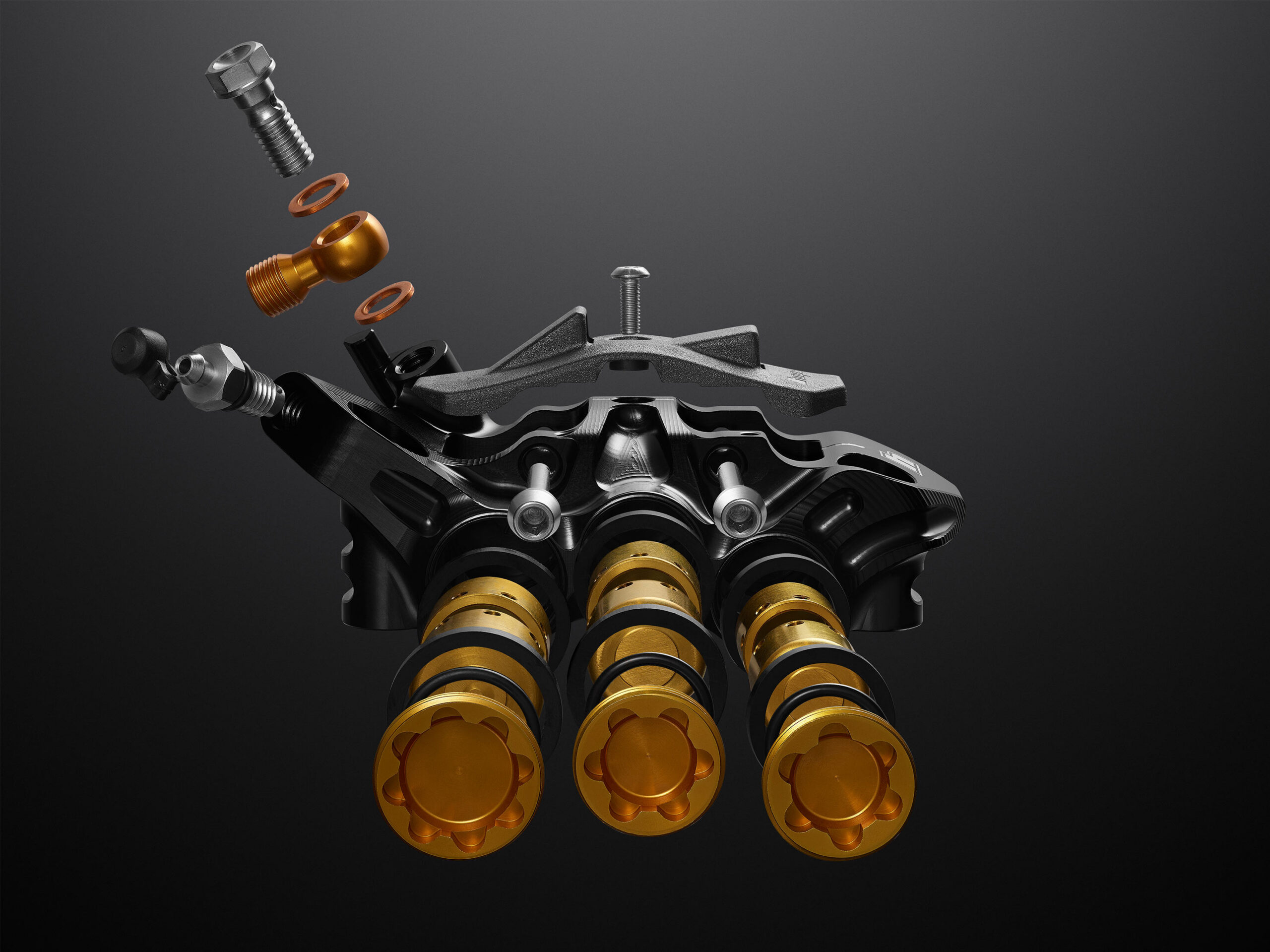 exploded view of hope evo v6ti mono edition mountain bike brake calipers.