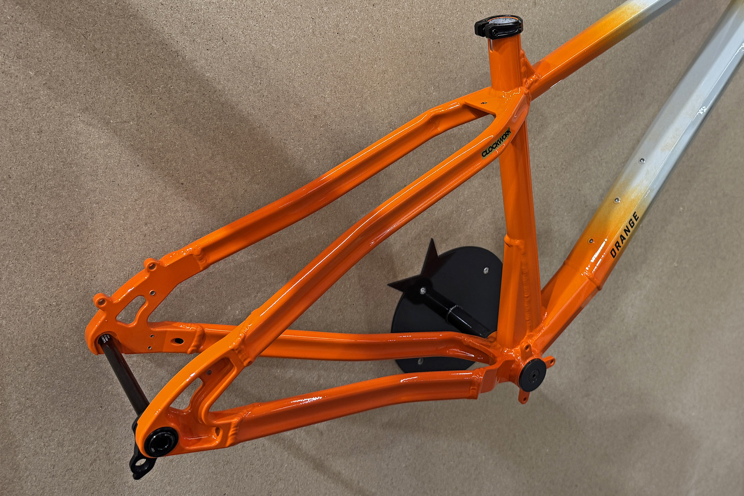 A Clockwork Orange 32" aluminium trail hardtail, rear end detail