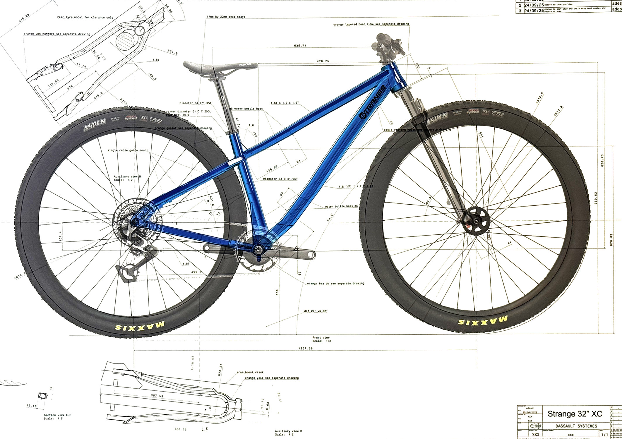 32" Strange Orange prototypes for XC & Gravel: Strange 32" XC drawing