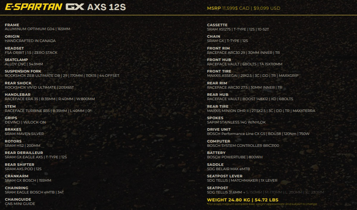Devinci E-Spartan GX AXS specs