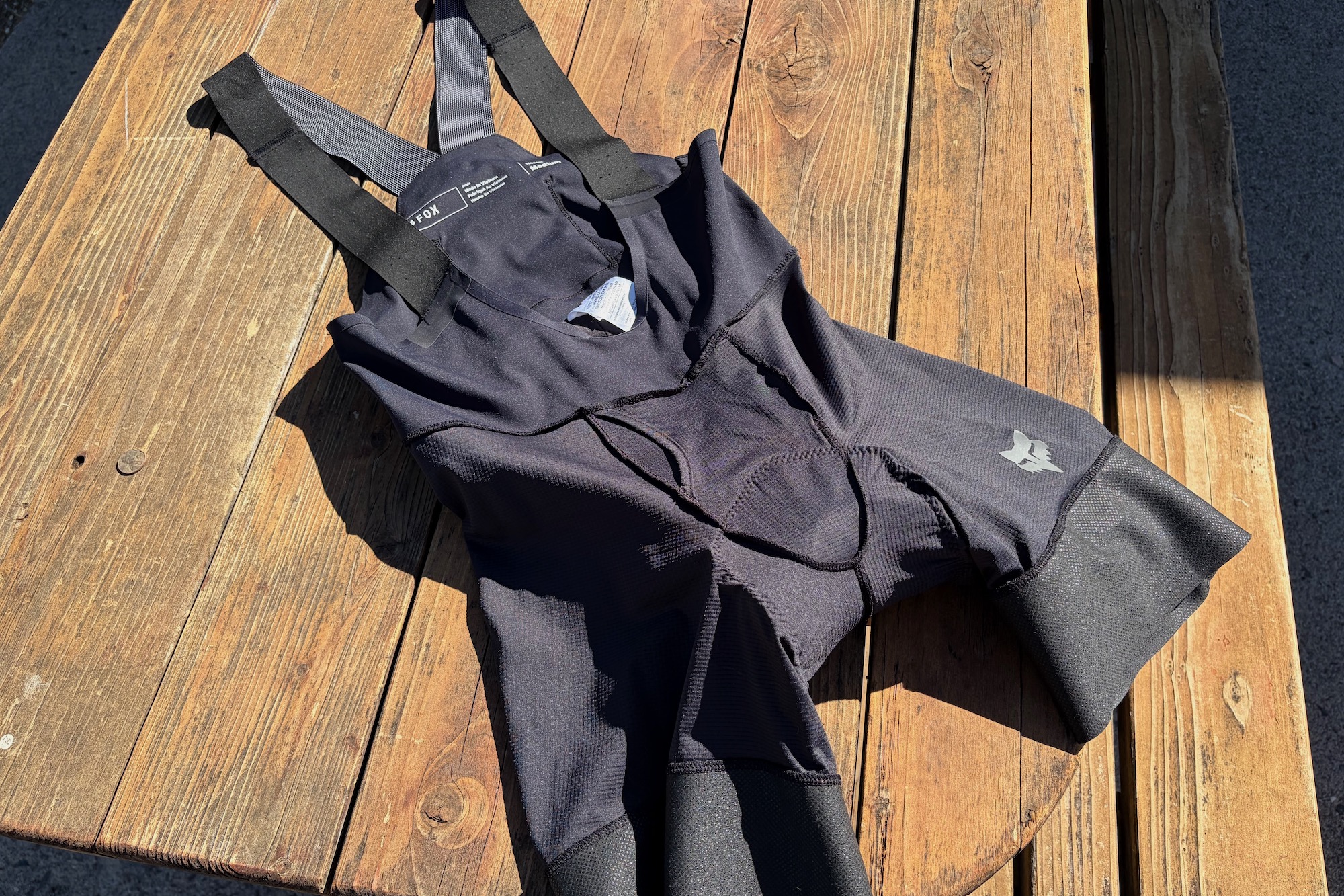 the Fox Tecbase liner bibs on a table